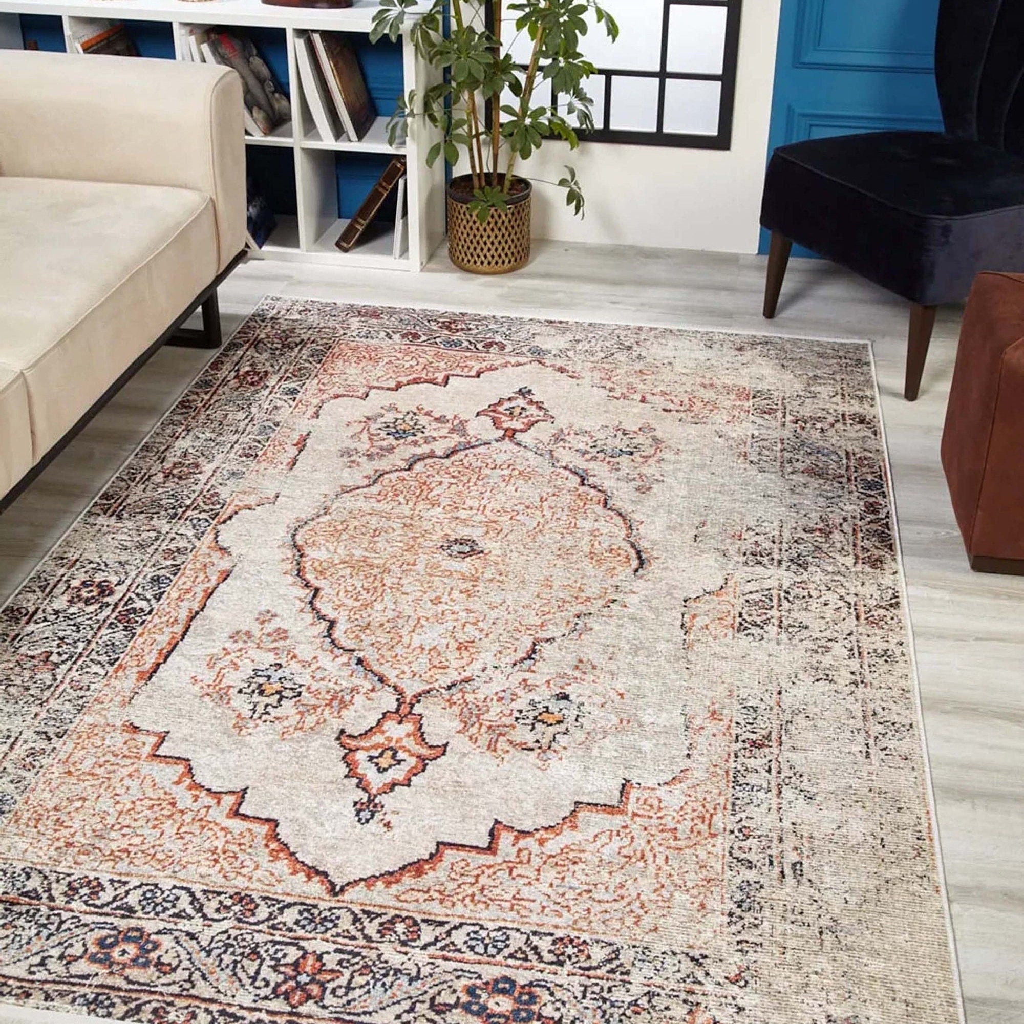 Hind Turkish Distressed Beige Orange Blush Rug