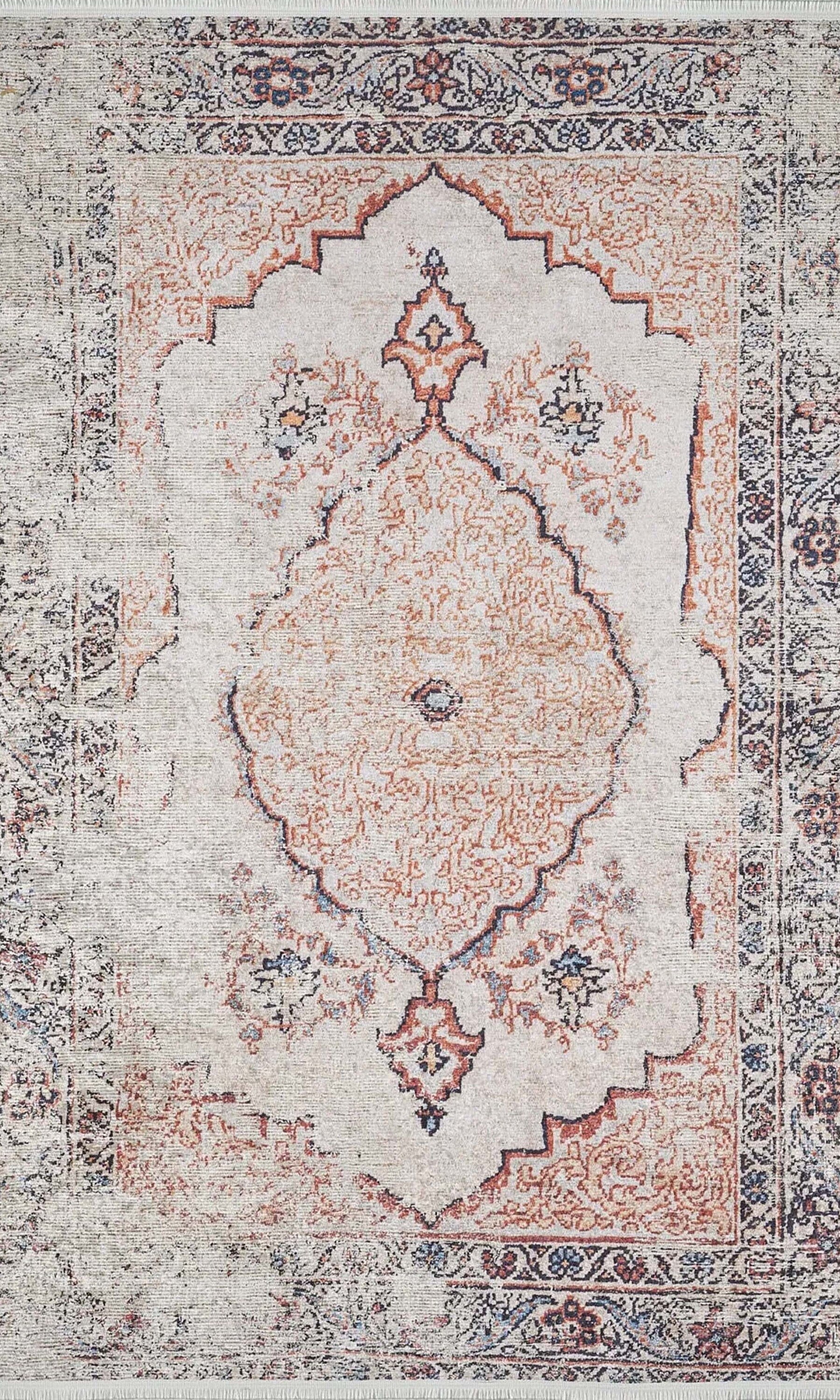 Hind Turkish Distressed Beige Orange Blush Rug