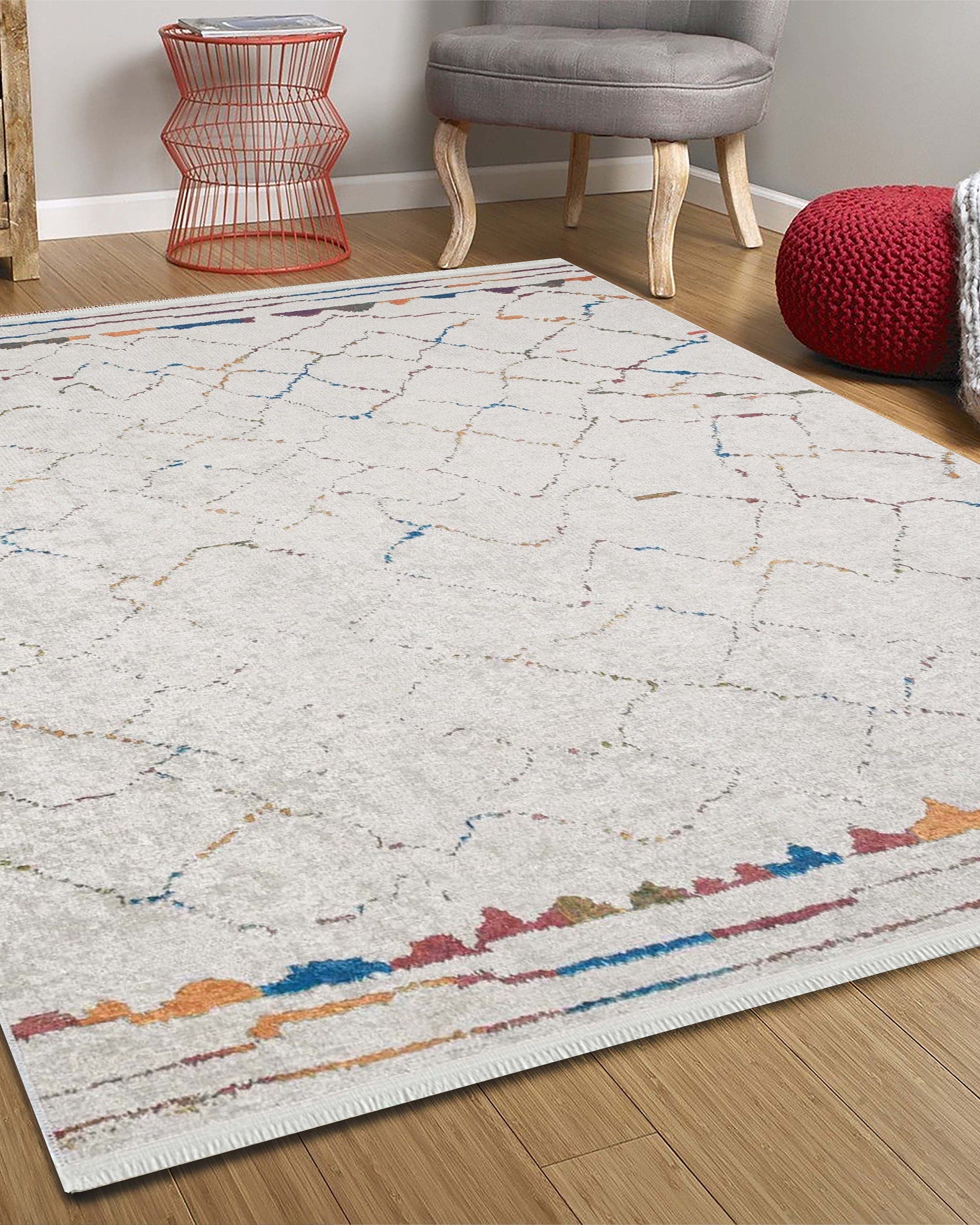 Hniya Moroccan Trellis White Rug