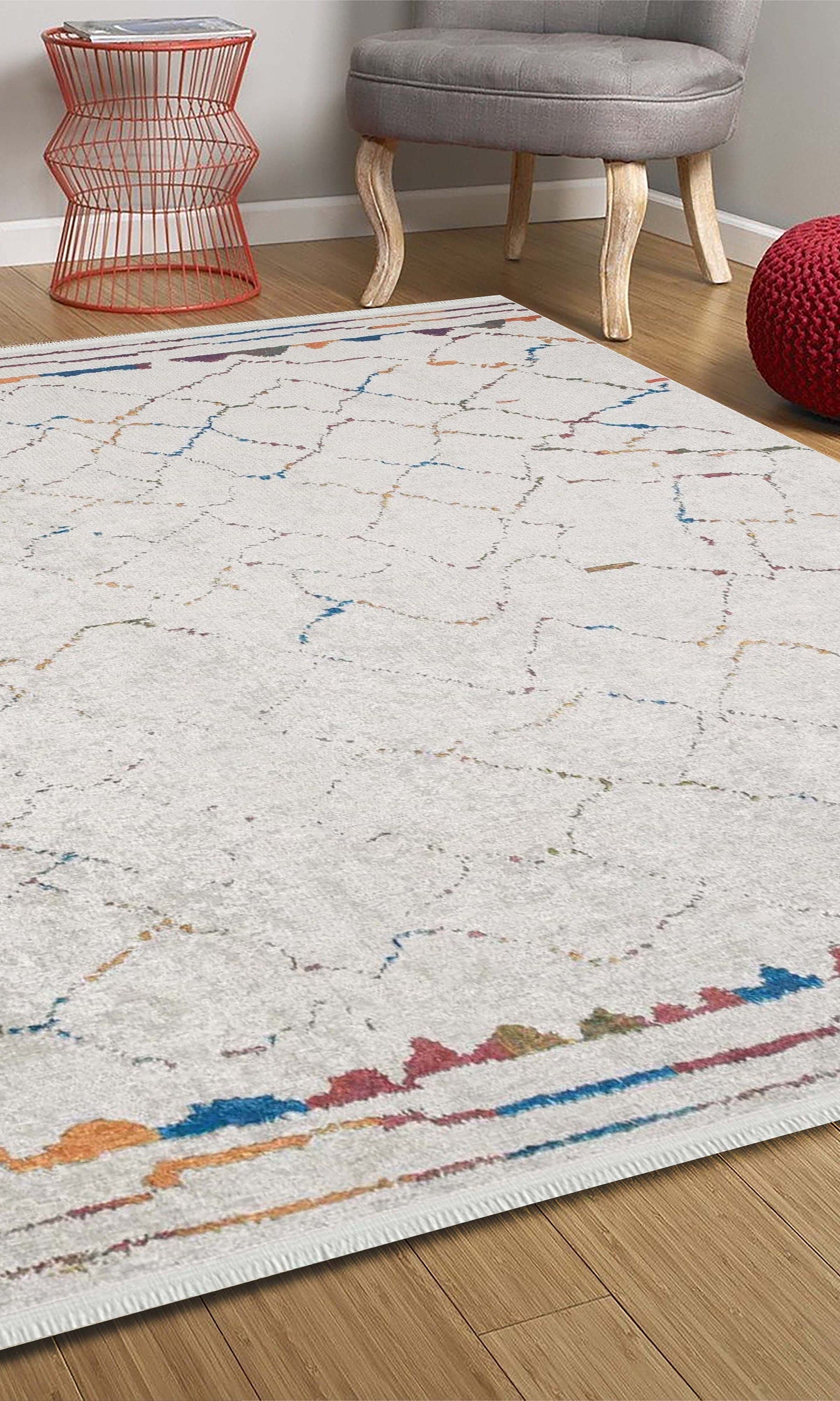 Hniya Moroccan Trellis White Rug