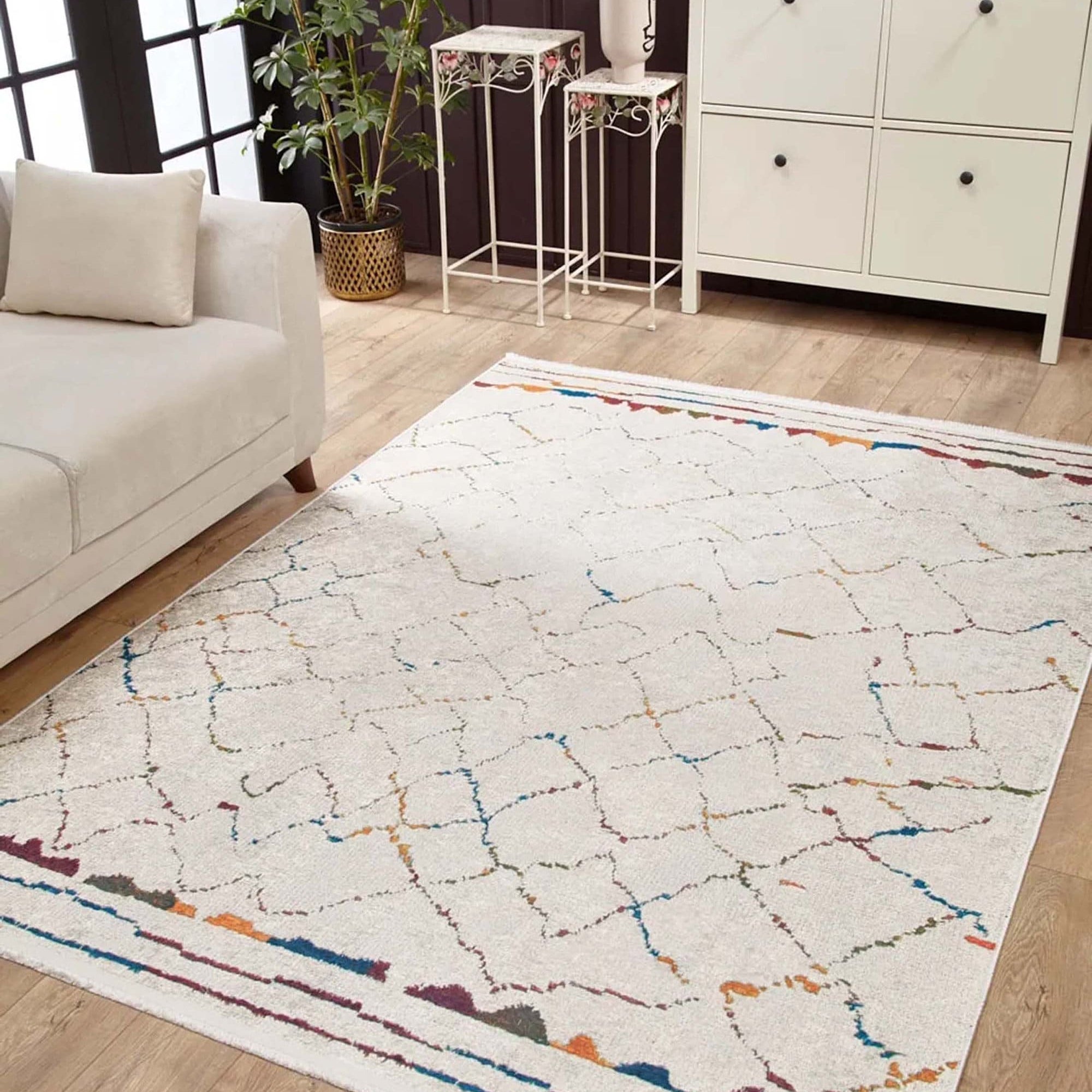 Hniya Moroccan Trellis White Rug