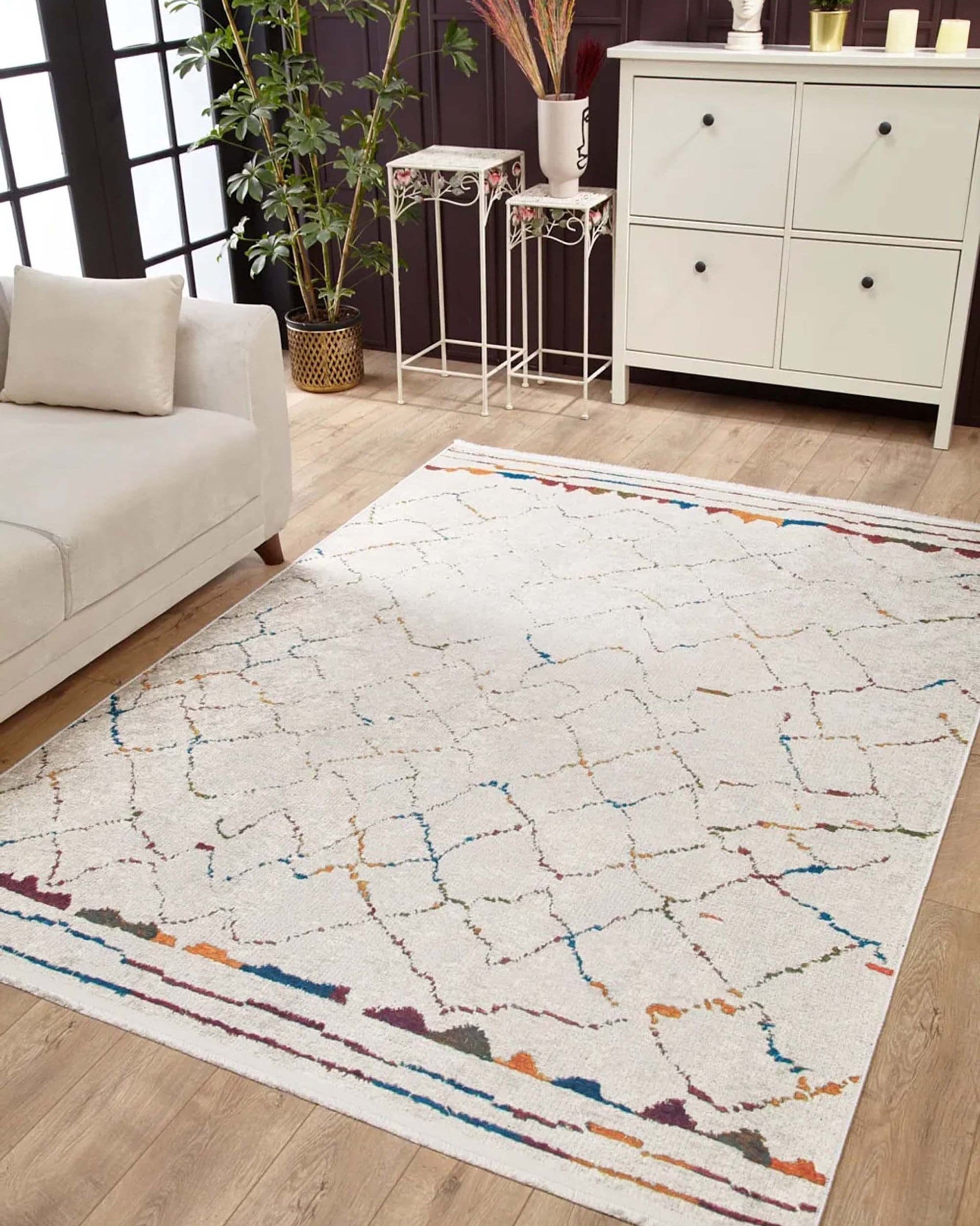 Hniya Moroccan Trellis White Rug