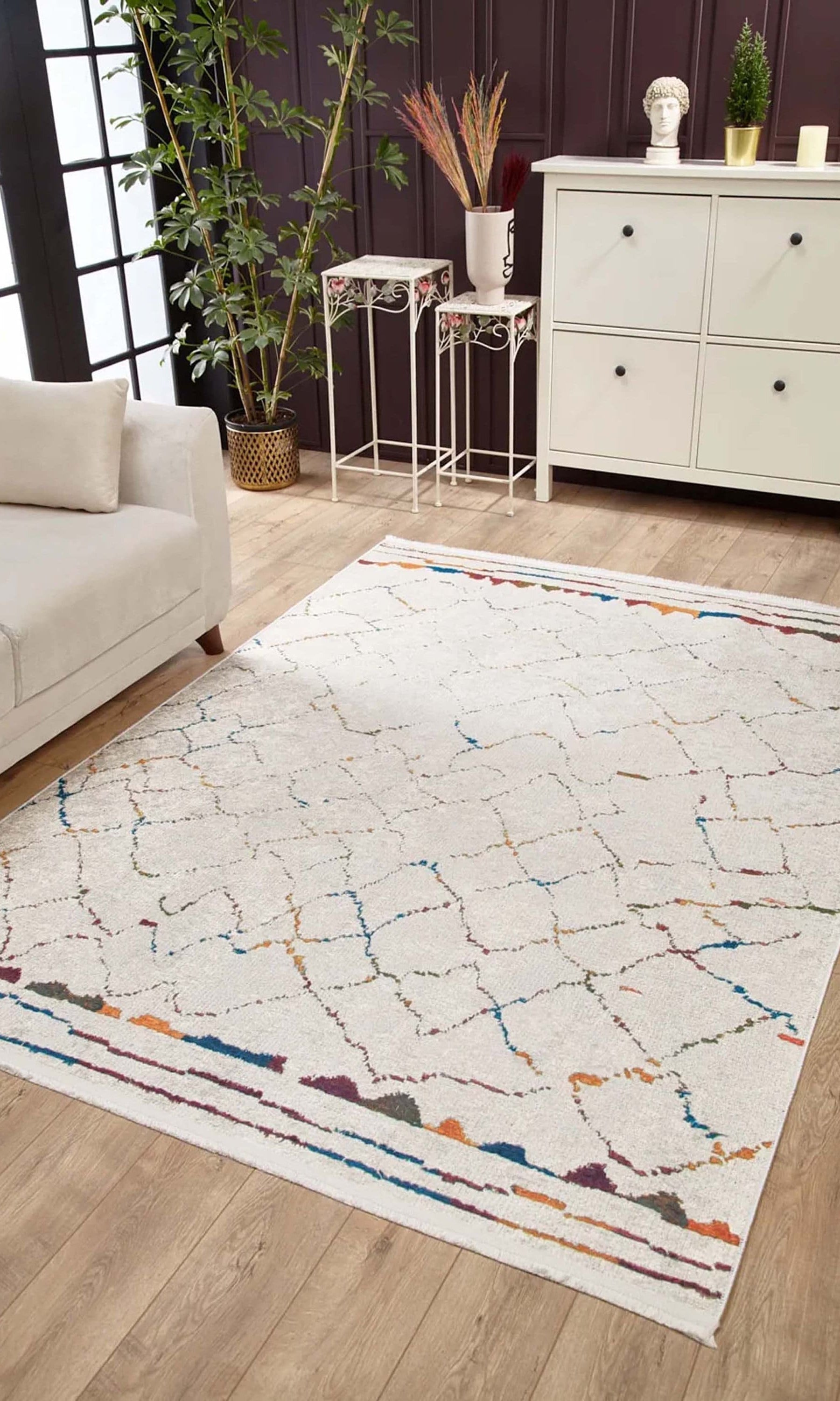 Hniya Moroccan Trellis White Rug