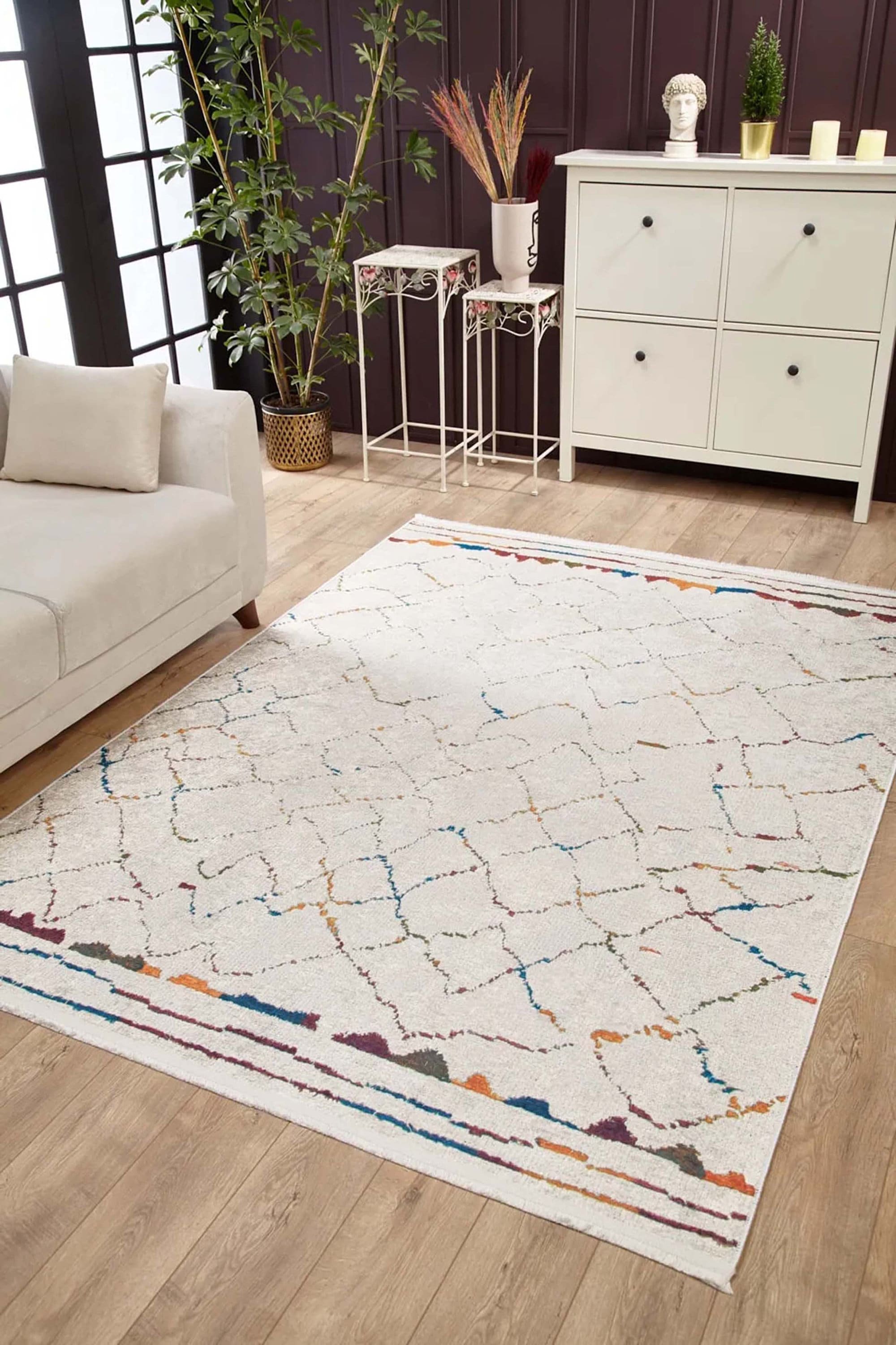 Hniya Moroccan Trellis White Rug