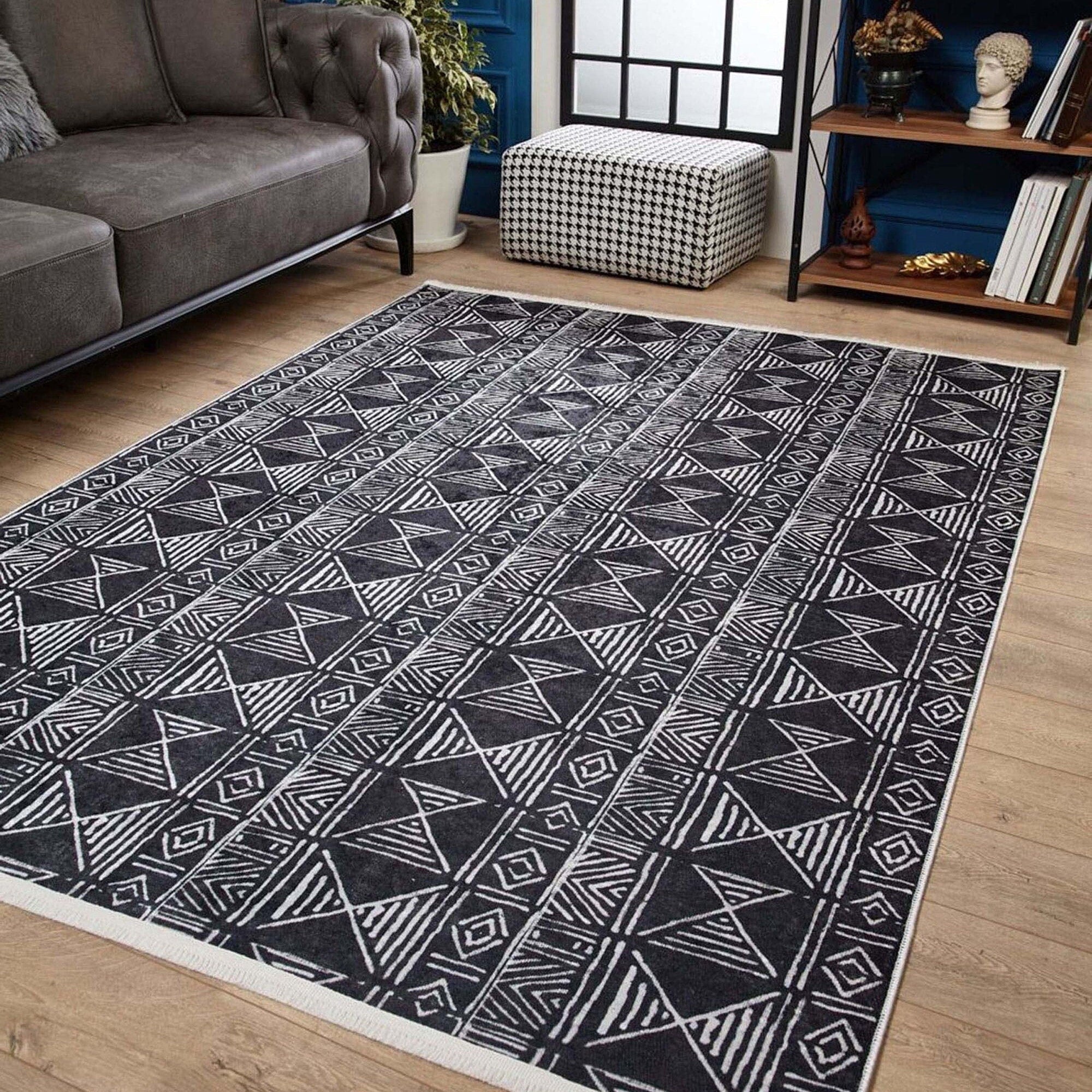 Hoda Geometric Turkish Neutral Gray Black Rug