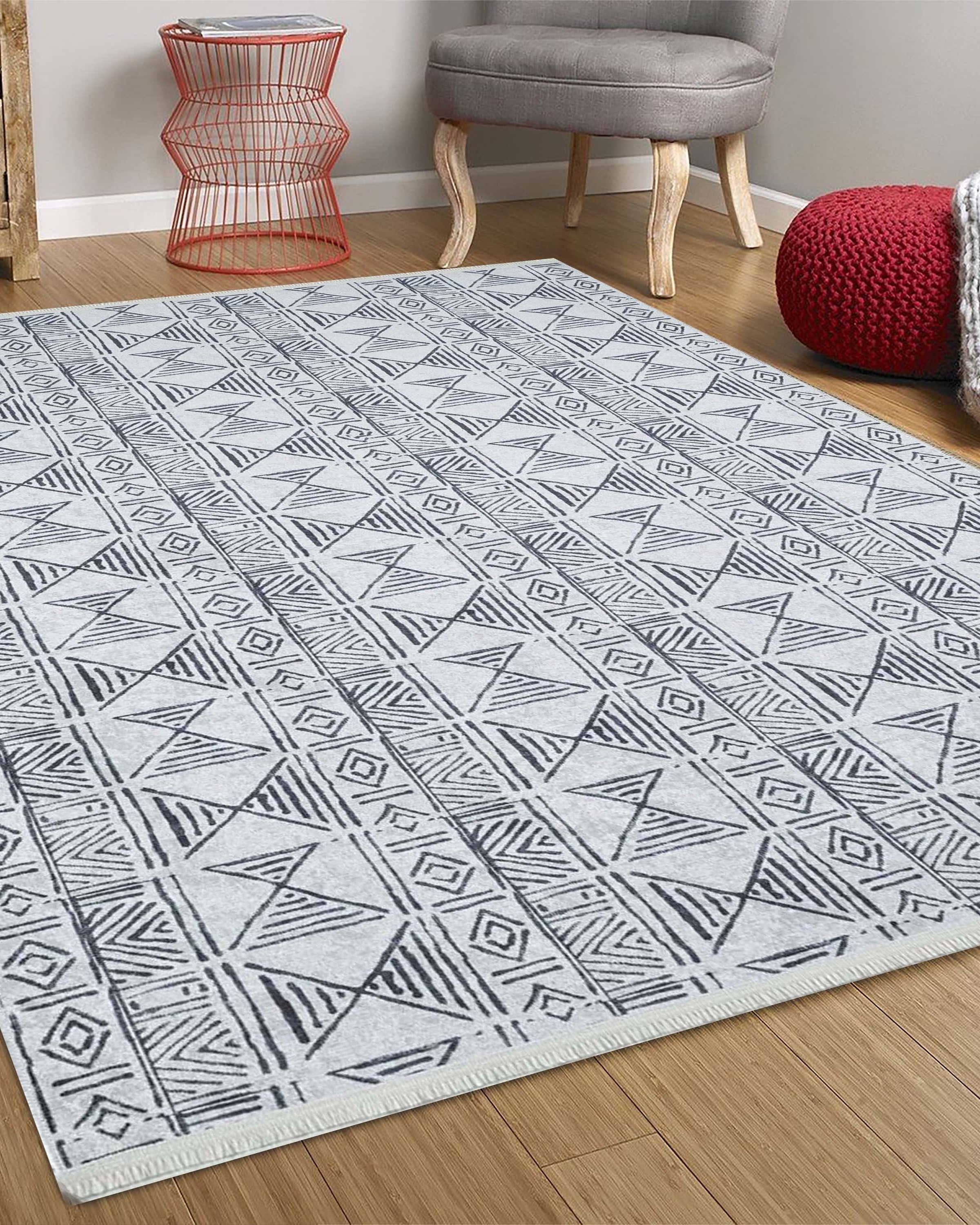 Hoda Geometric Turkish Neutral Gray Black Rug