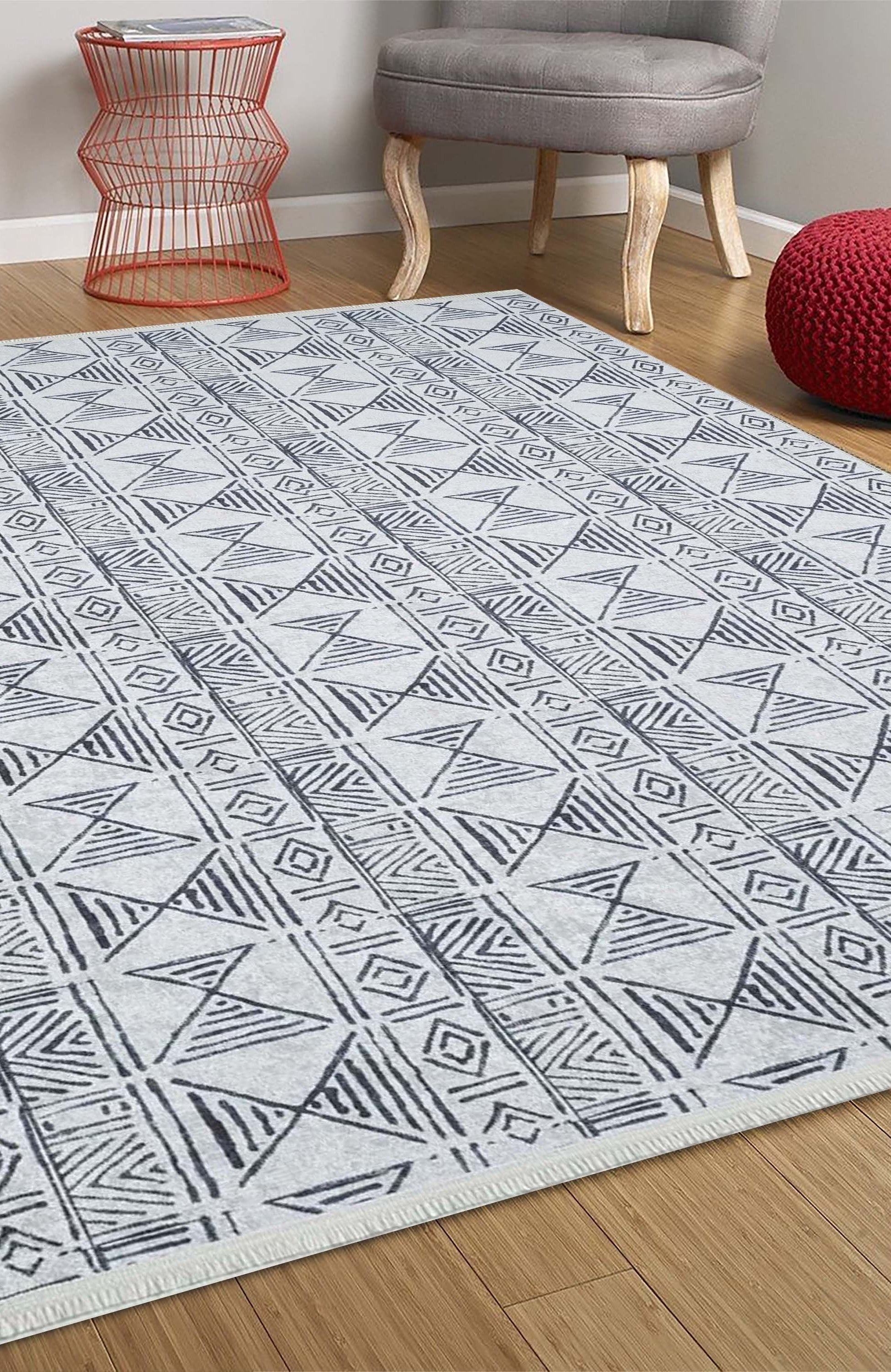 Hoda Geometric Turkish Neutral Gray Black Rug
