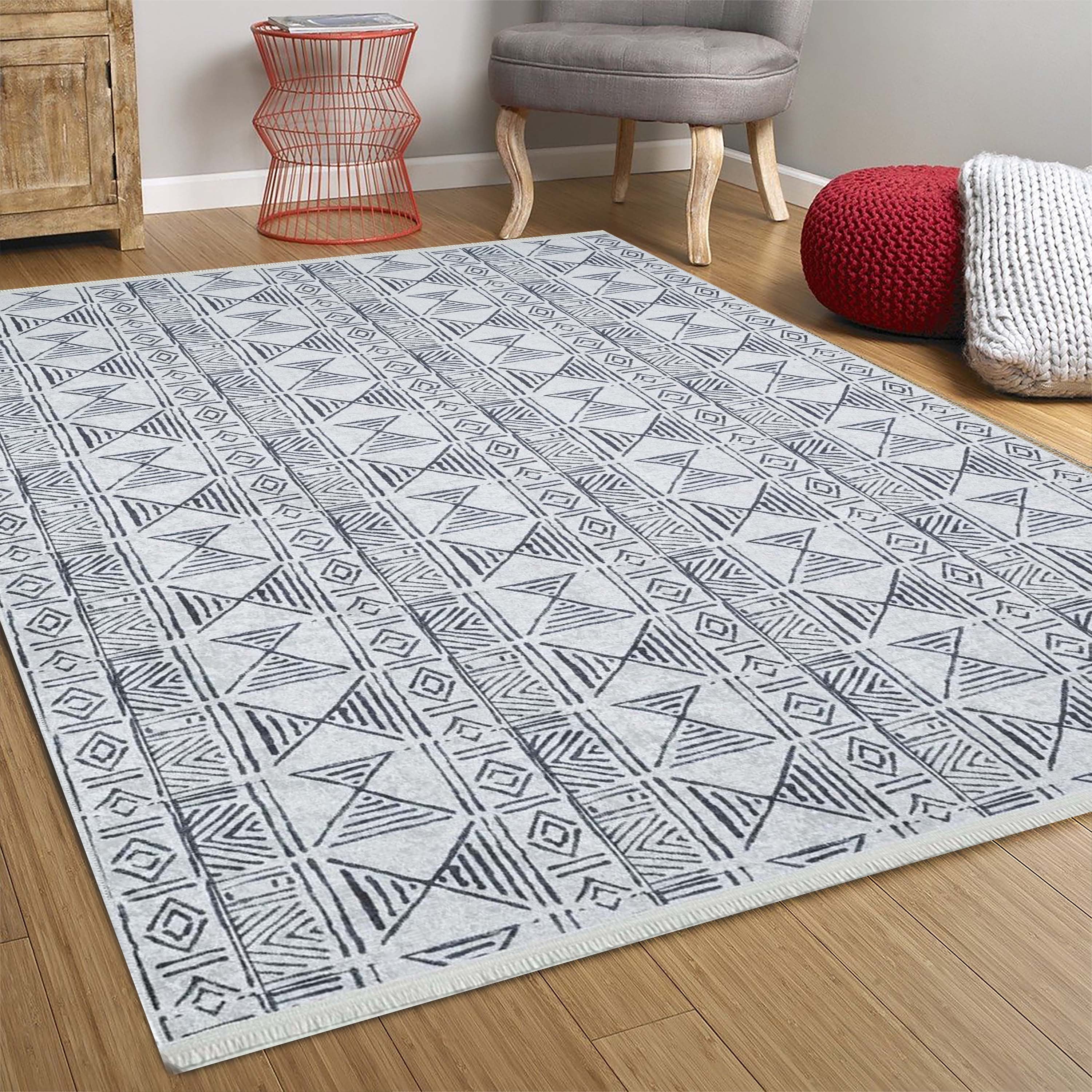Hoda Geometric Turkish Neutral Gray Black Rug