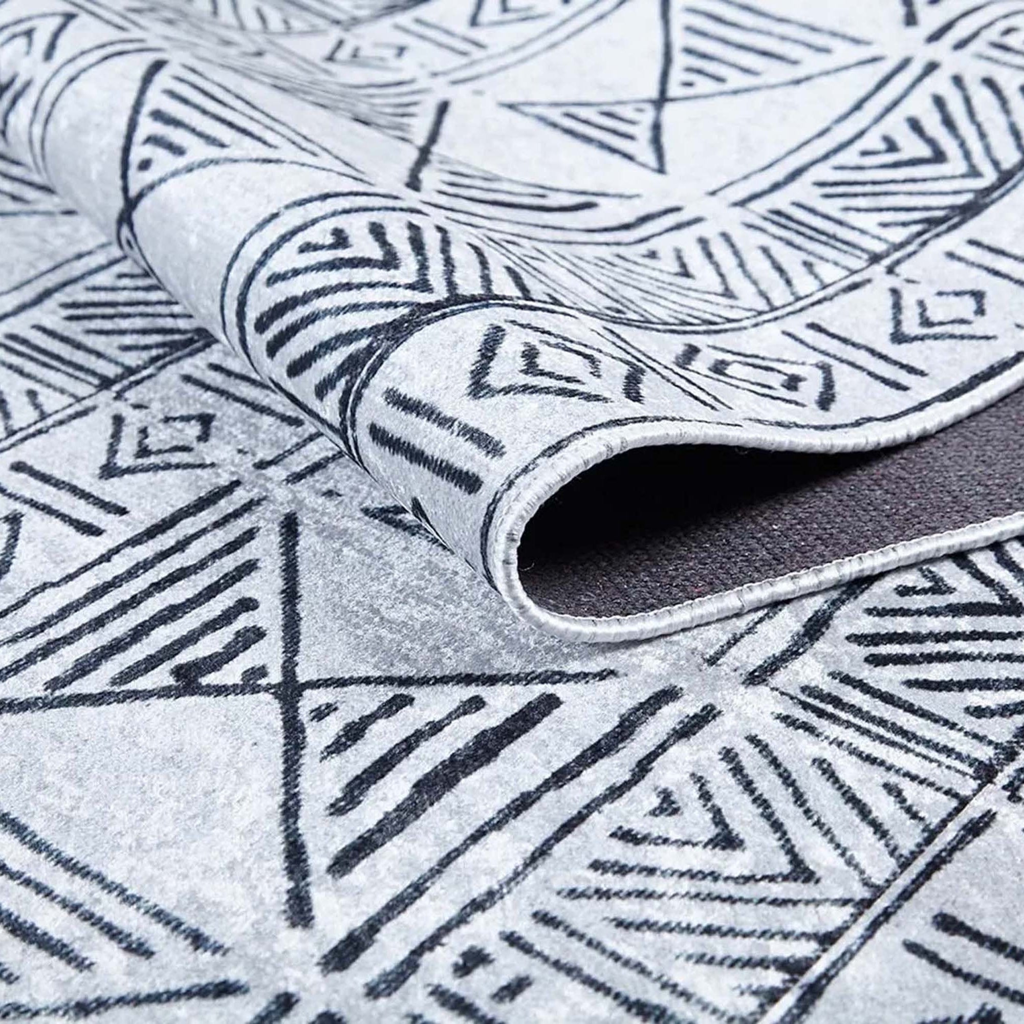 Hoda Geometric Turkish Neutral Gray Black Rug