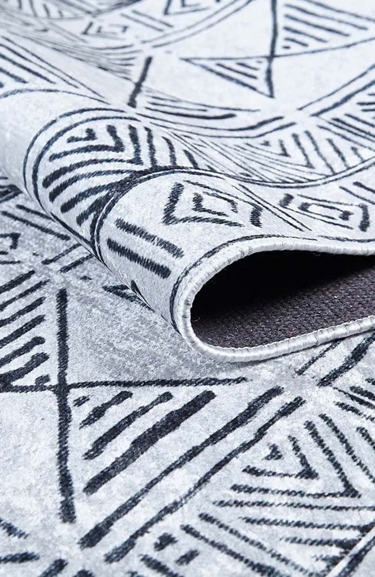 Hoda Geometric Turkish Neutral Gray Black Rug