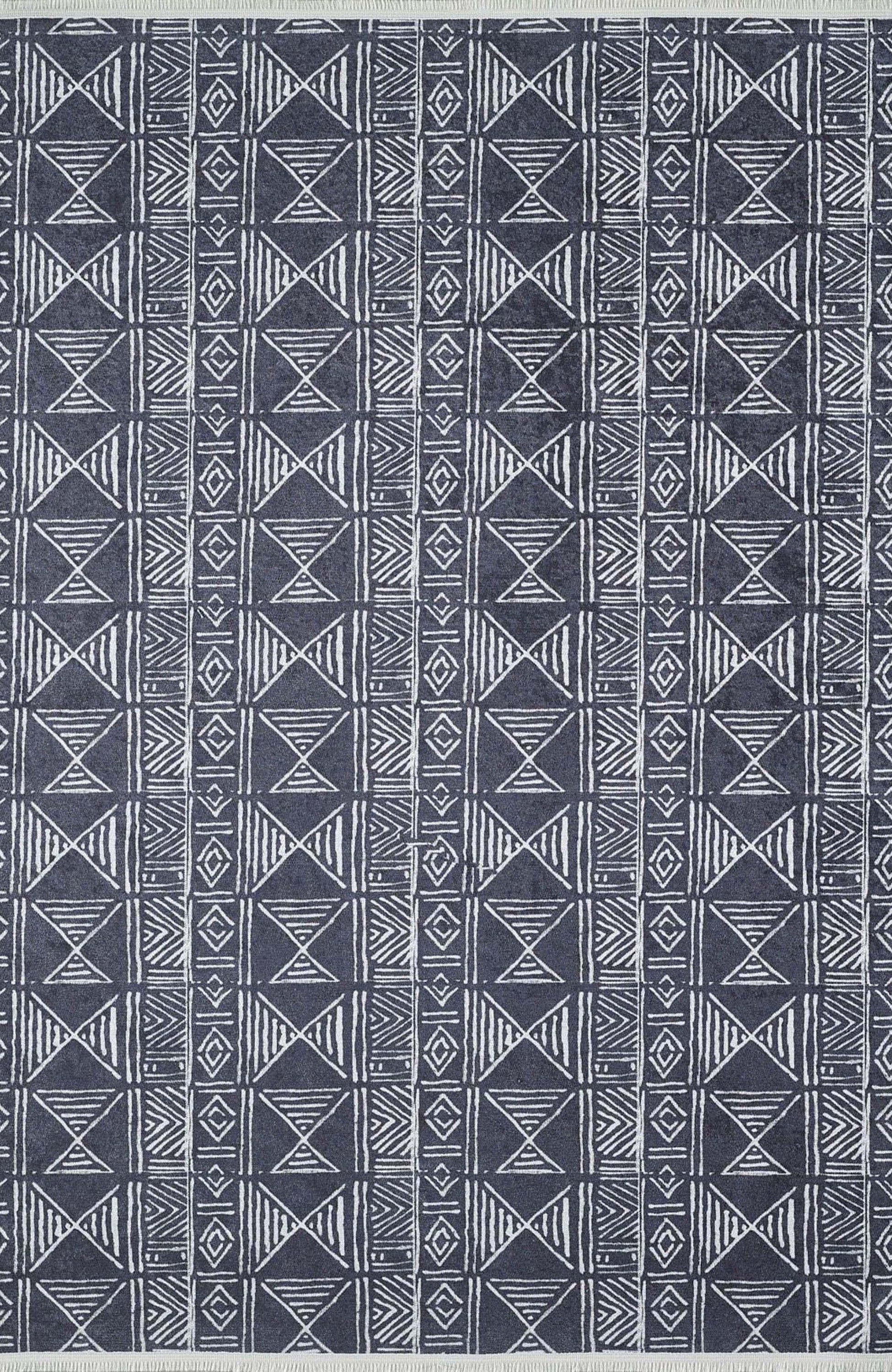 Hoda Geometric Turkish Neutral Gray Black Rug