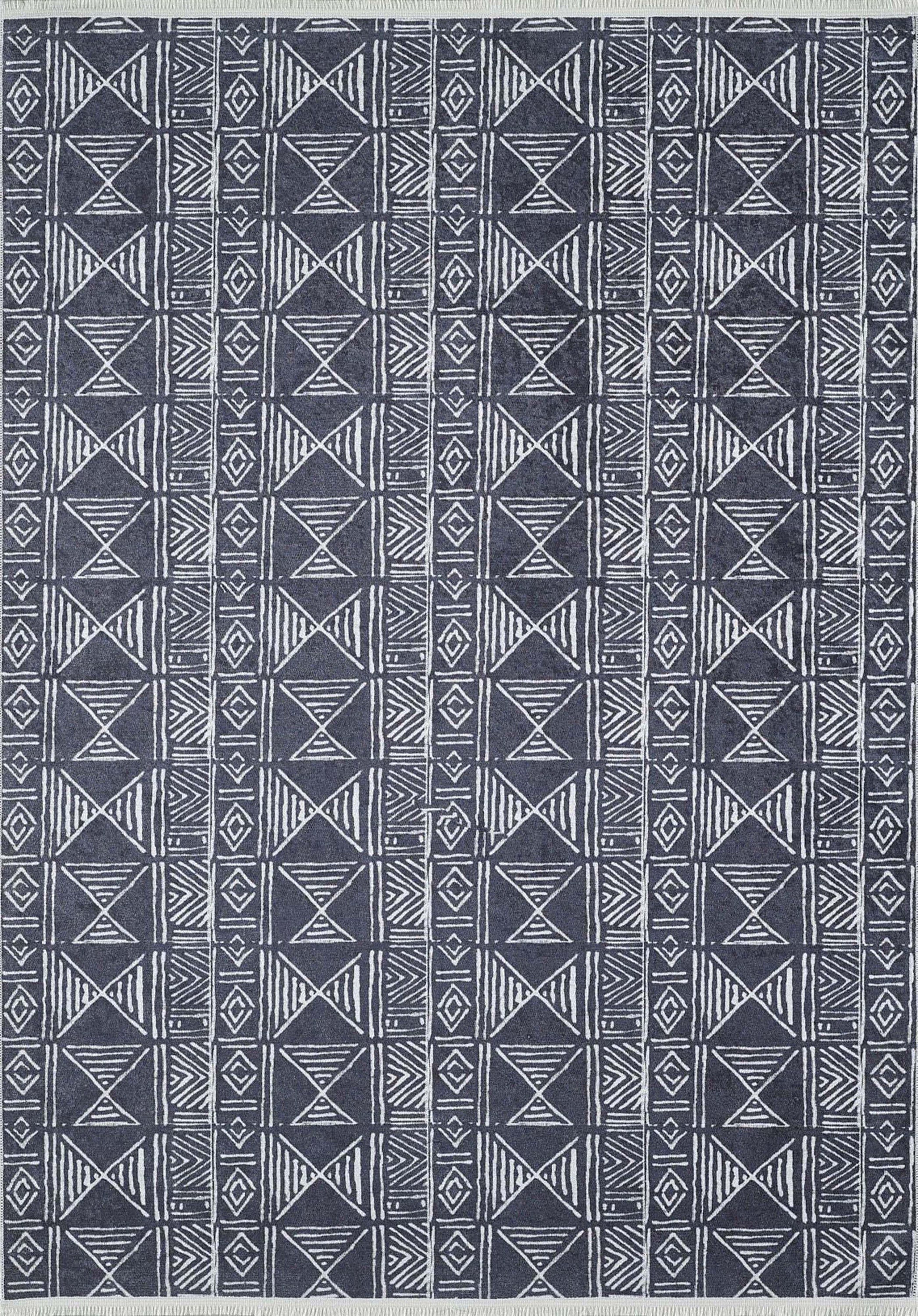 Hoda Geometric Turkish Neutral Gray Black Rug