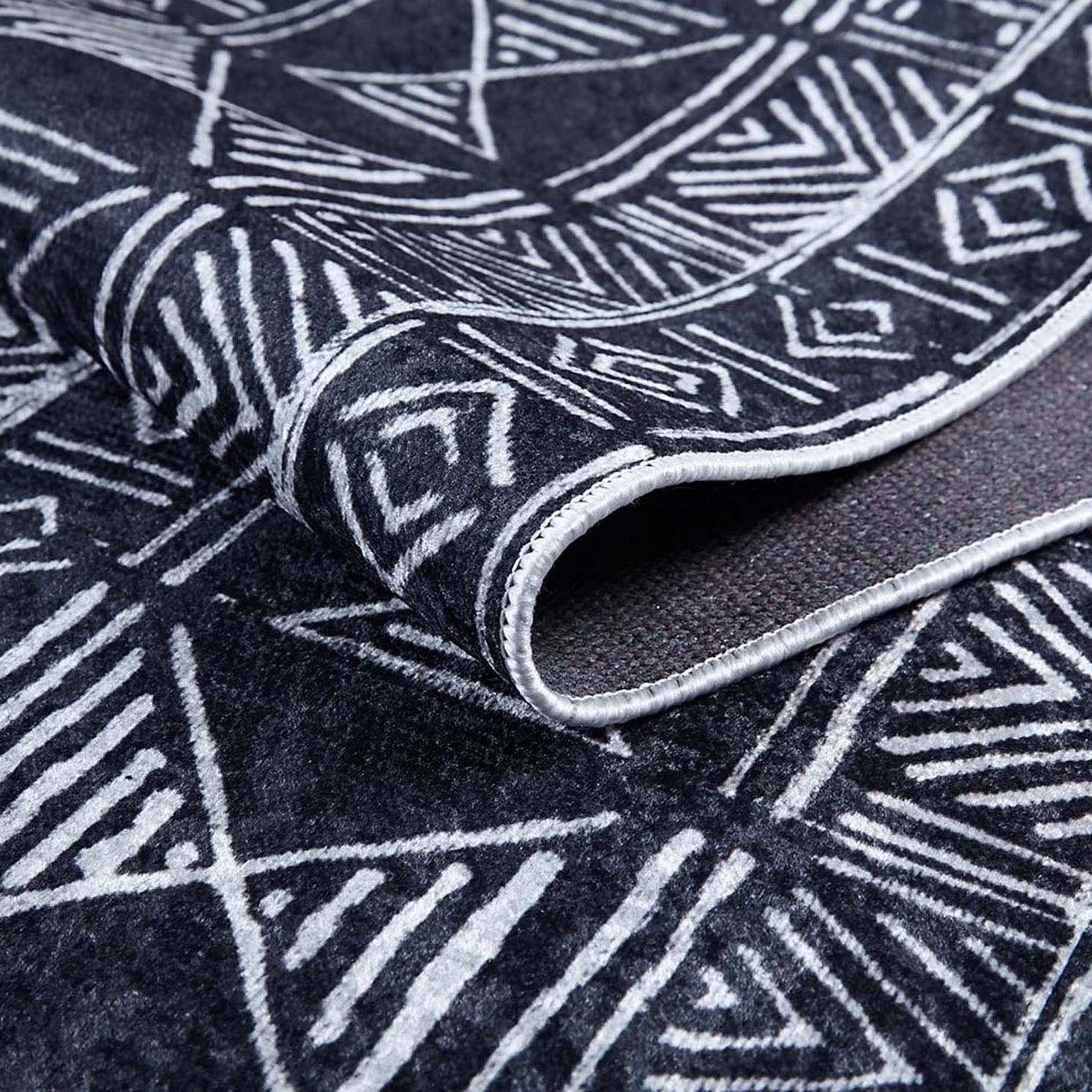 Hoda Geometric Turkish Neutral Gray Black Rug