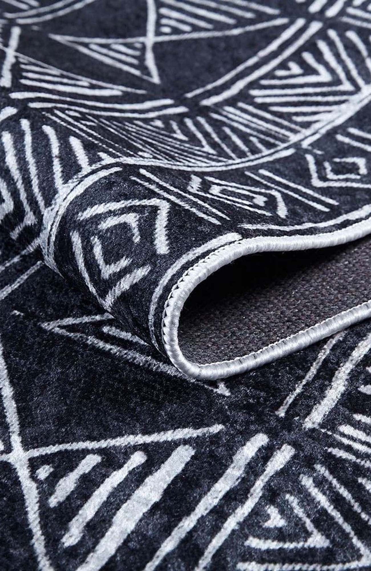 Hoda Geometric Turkish Neutral Gray Black Rug