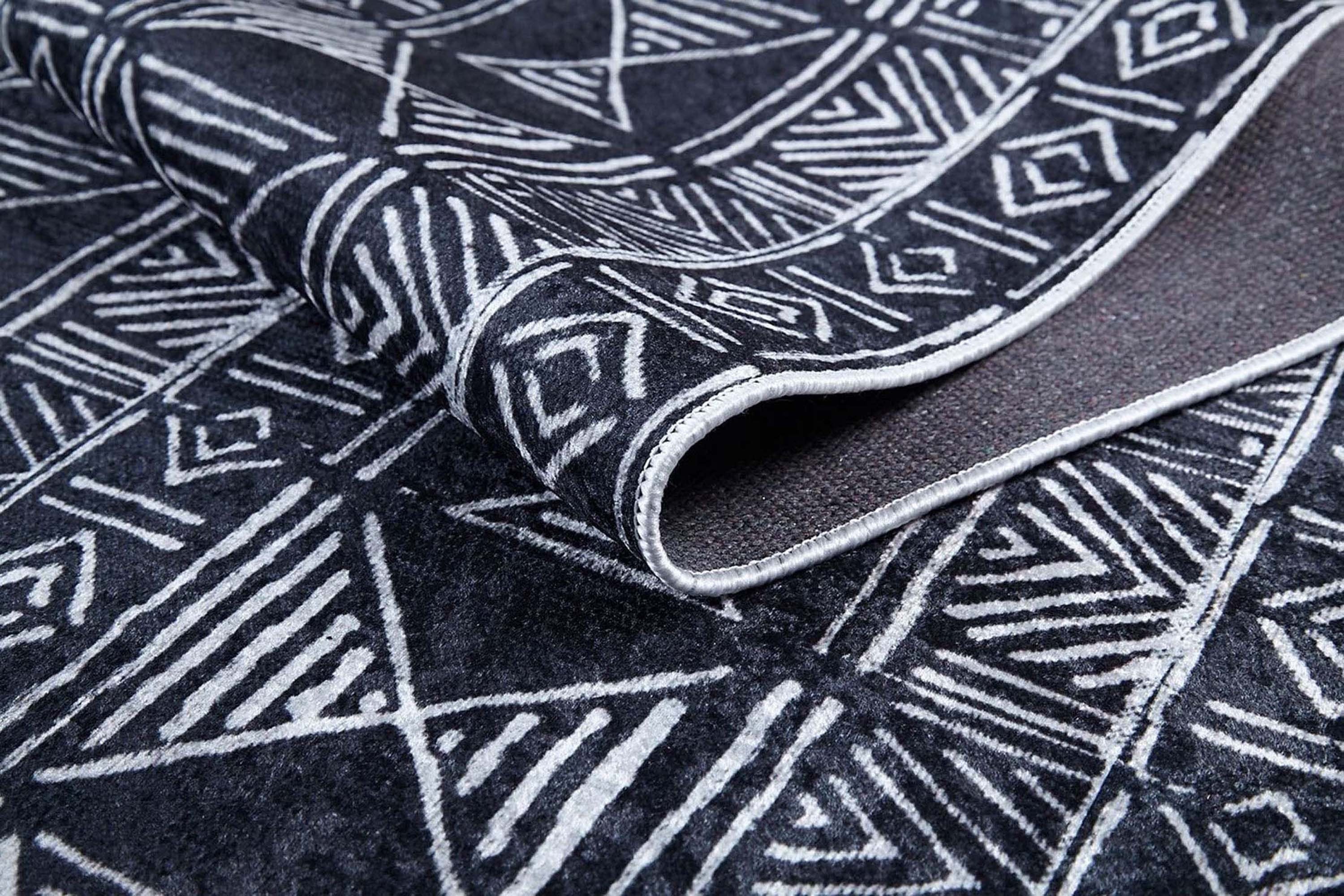 Hoda Geometric Turkish Neutral Gray Black Rug