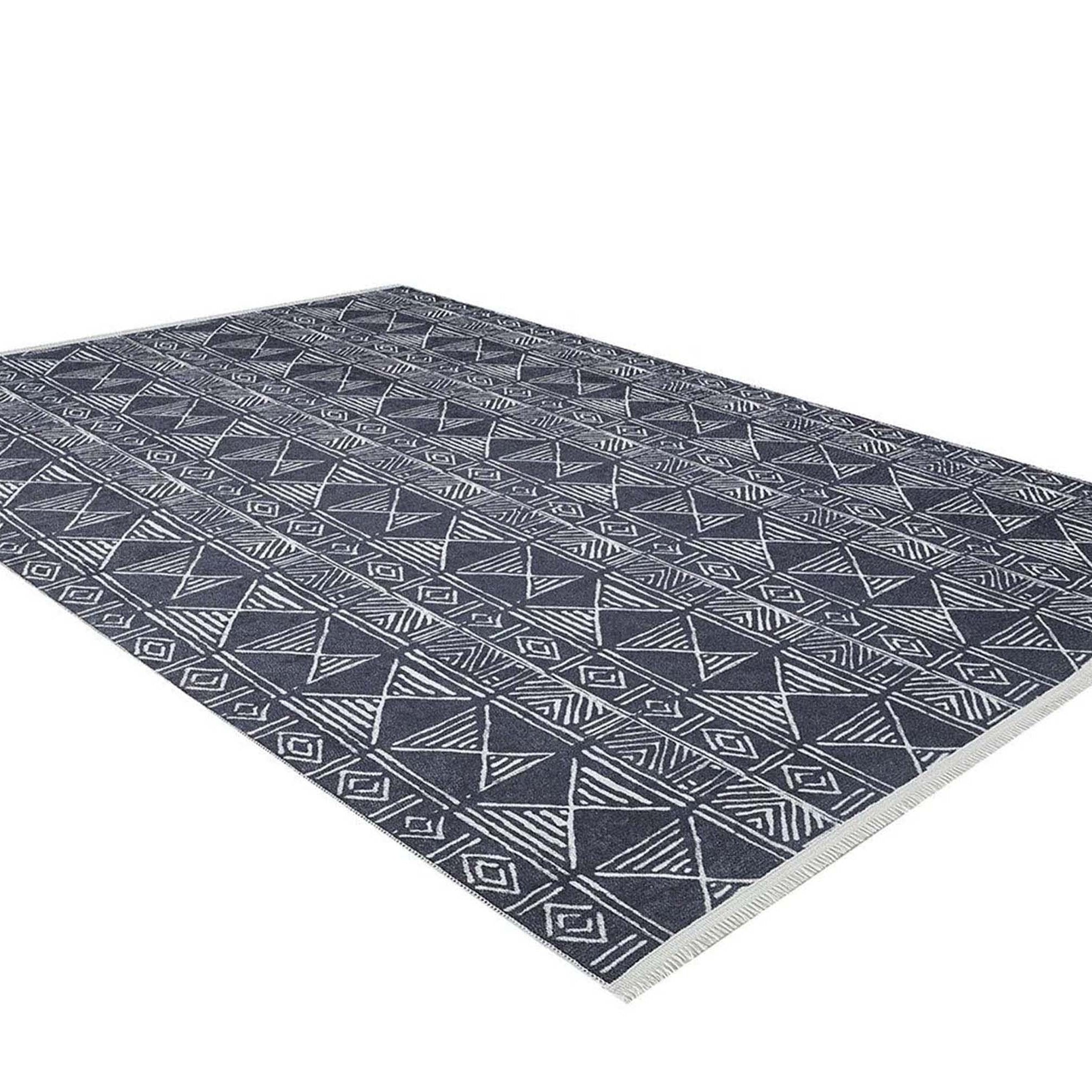 Hoda Geometric Turkish Neutral Gray Black Rug