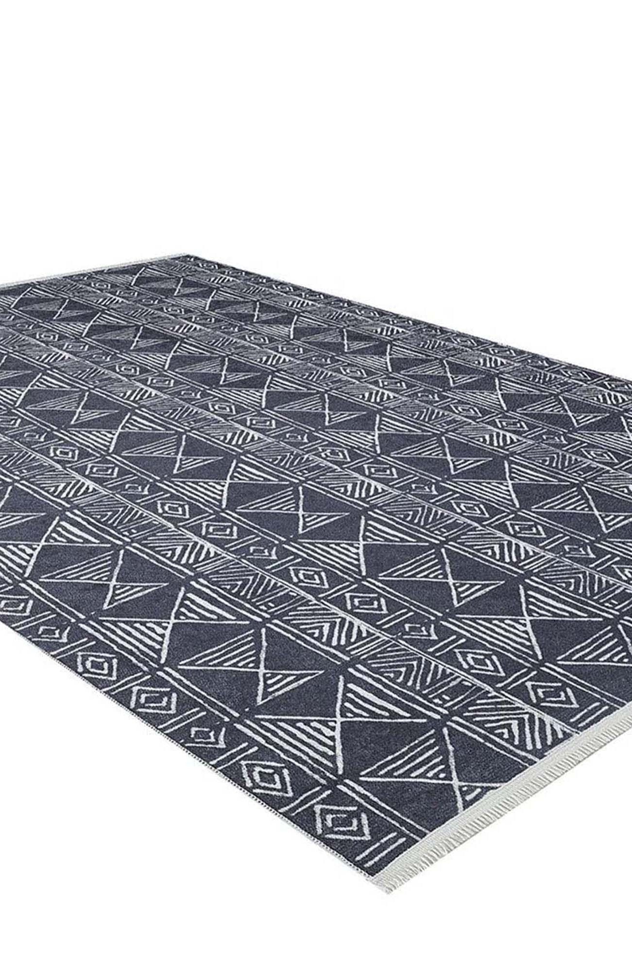 Hoda Geometric Turkish Neutral Gray Black Rug