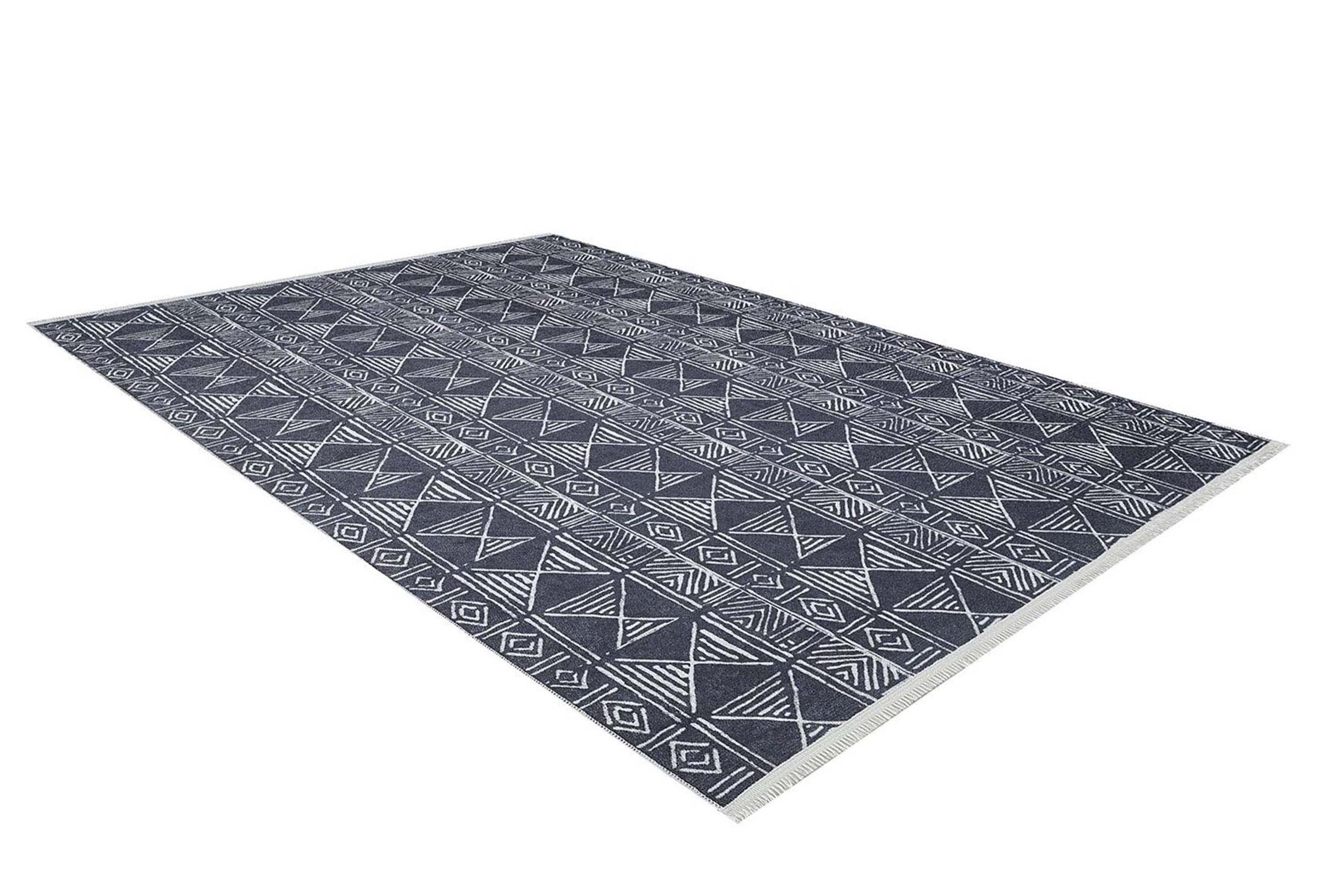 Hoda Geometric Turkish Neutral Gray Black Rug