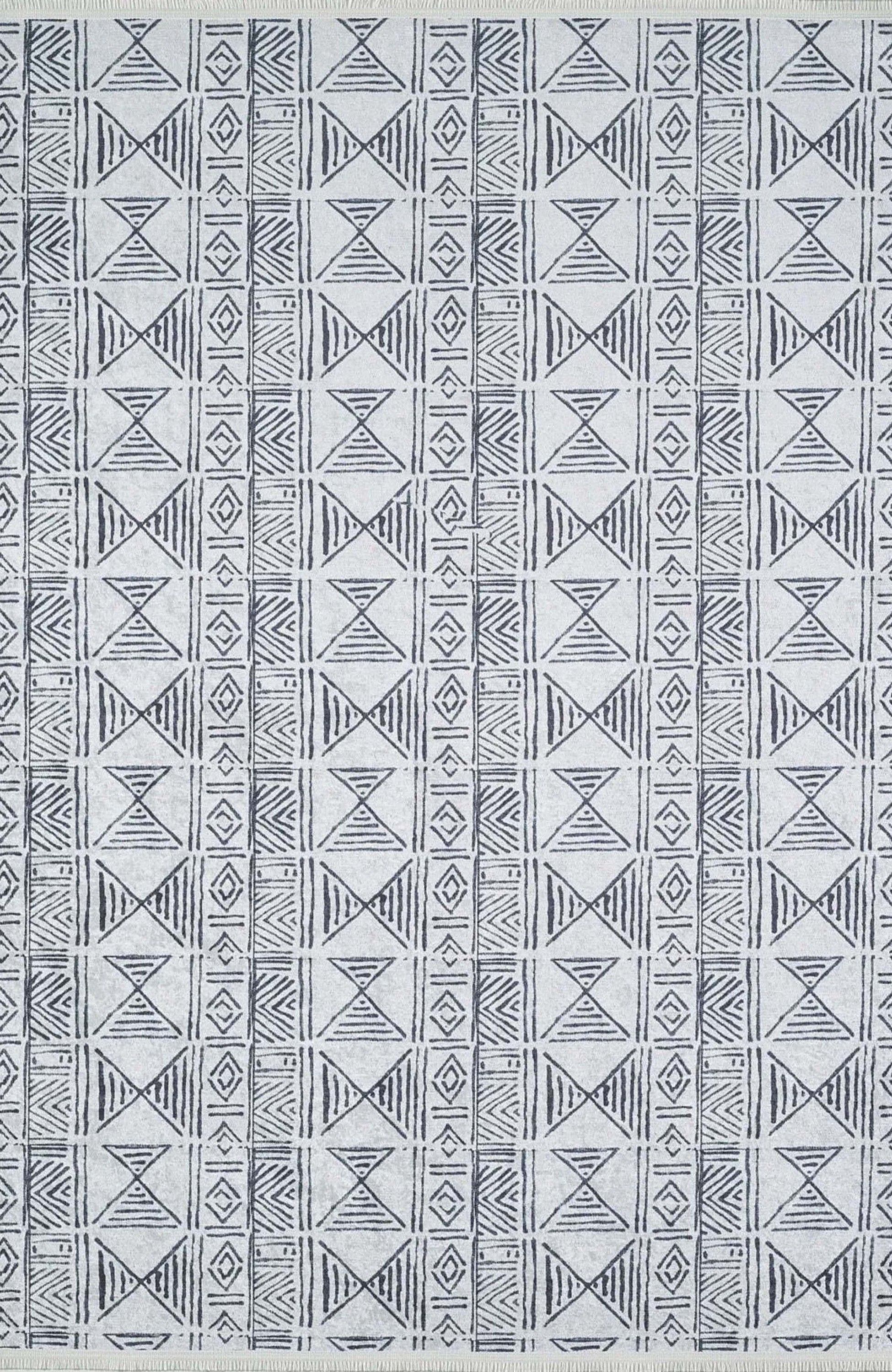 Hoda Geometric Turkish Neutral Gray Black Rug