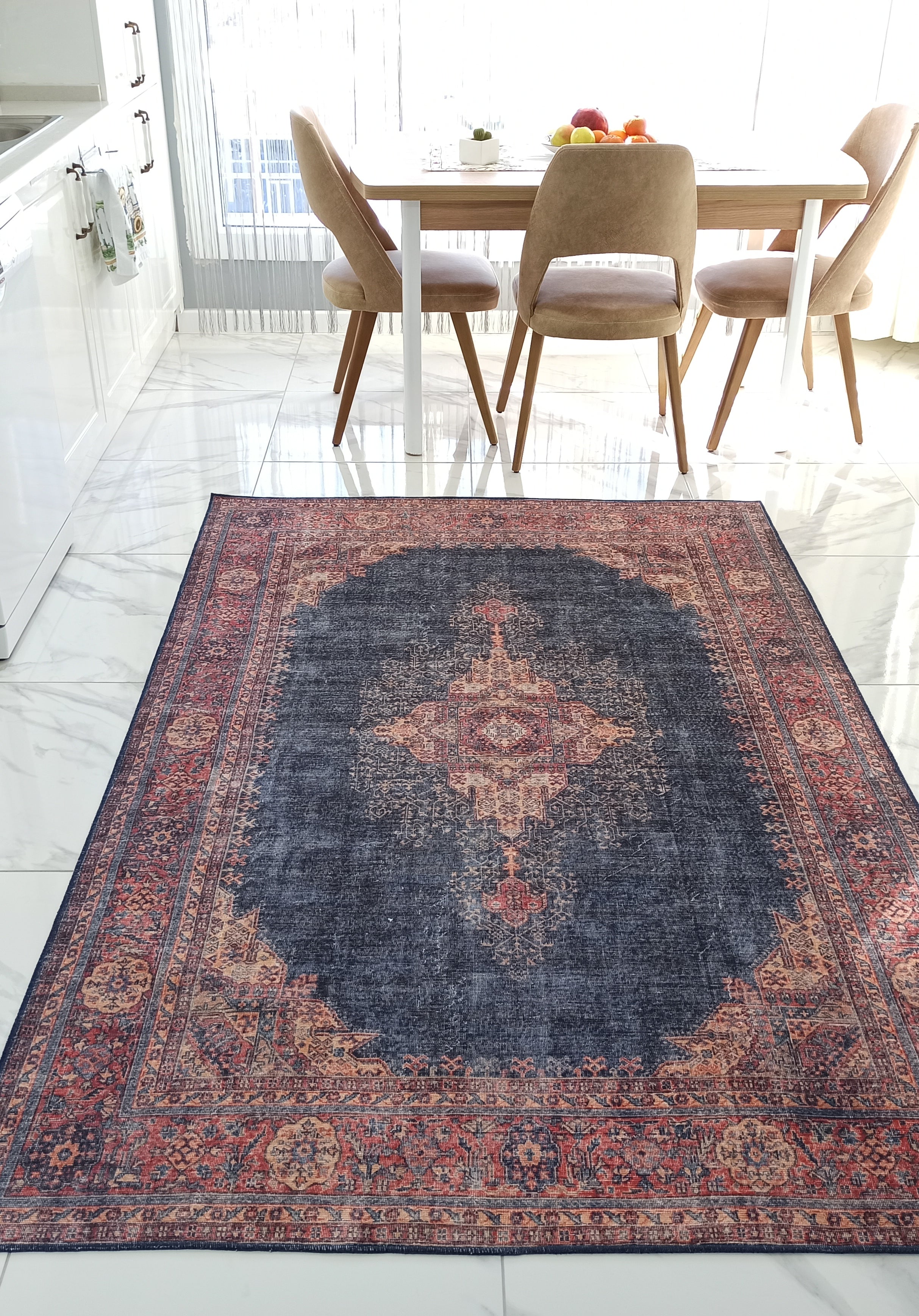 Nargan Rug Persian Navy Blue Red Rug