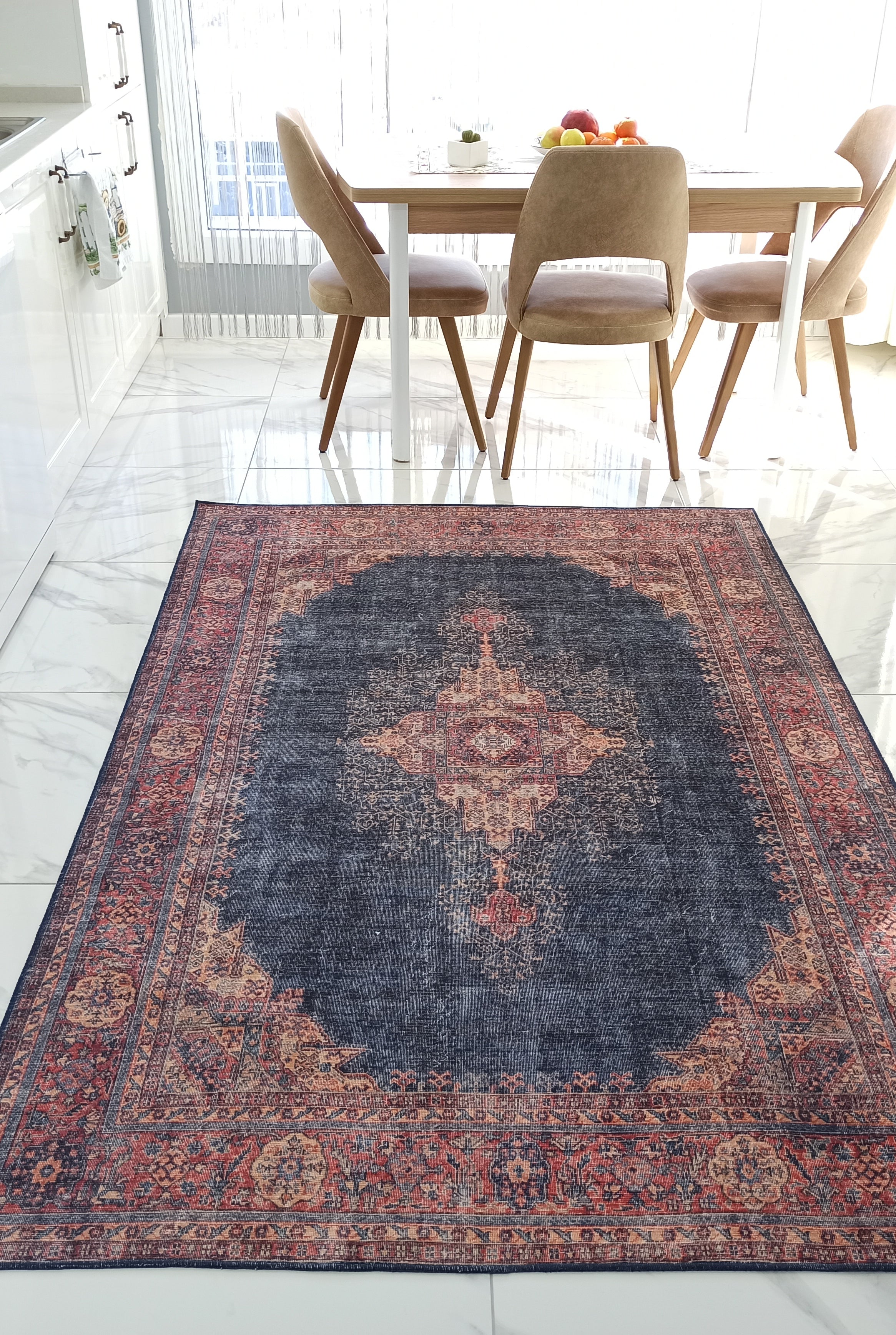 Nargan Rug Persian Navy Blue Red Rug