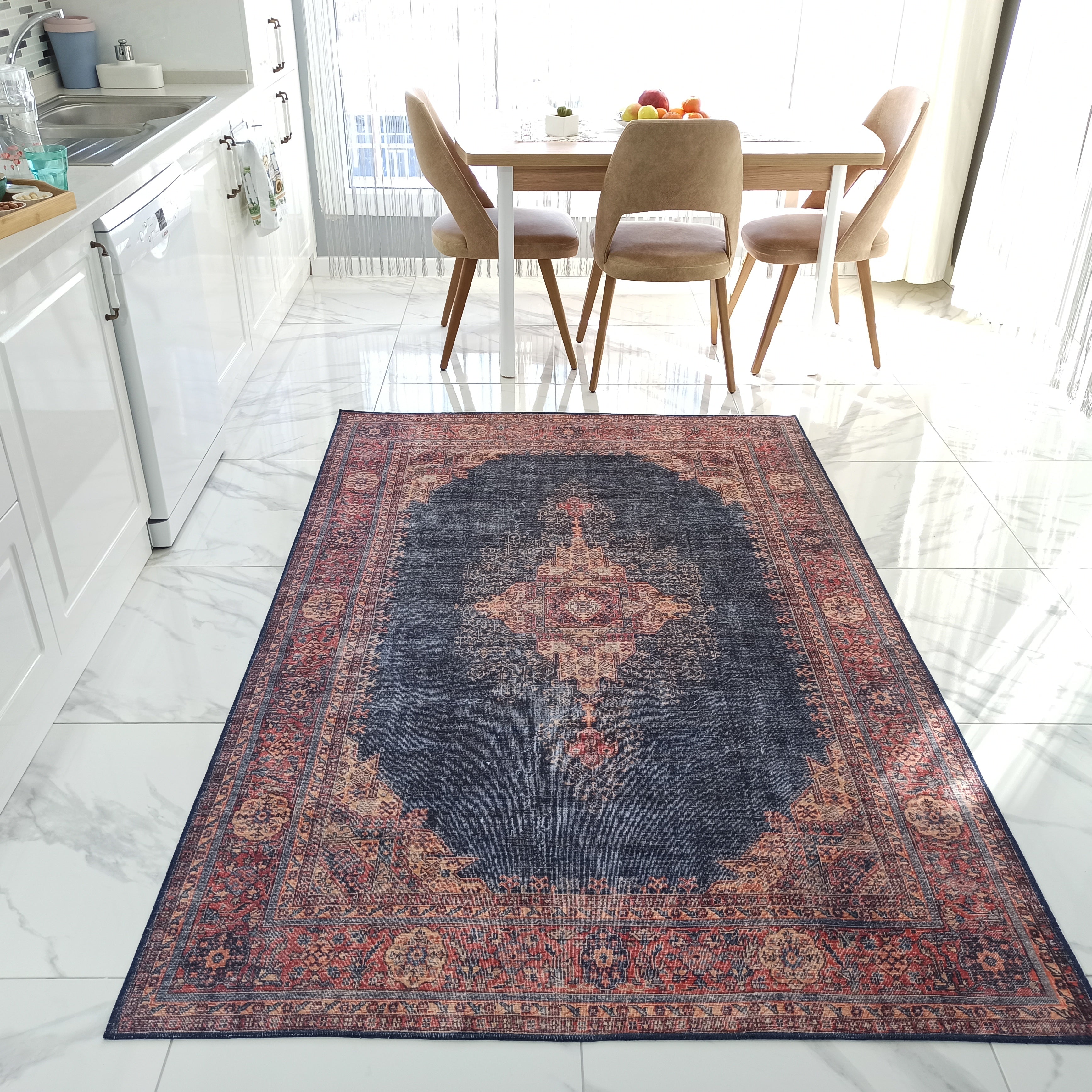 Nargan Rug Persian Navy Blue Red Rug
