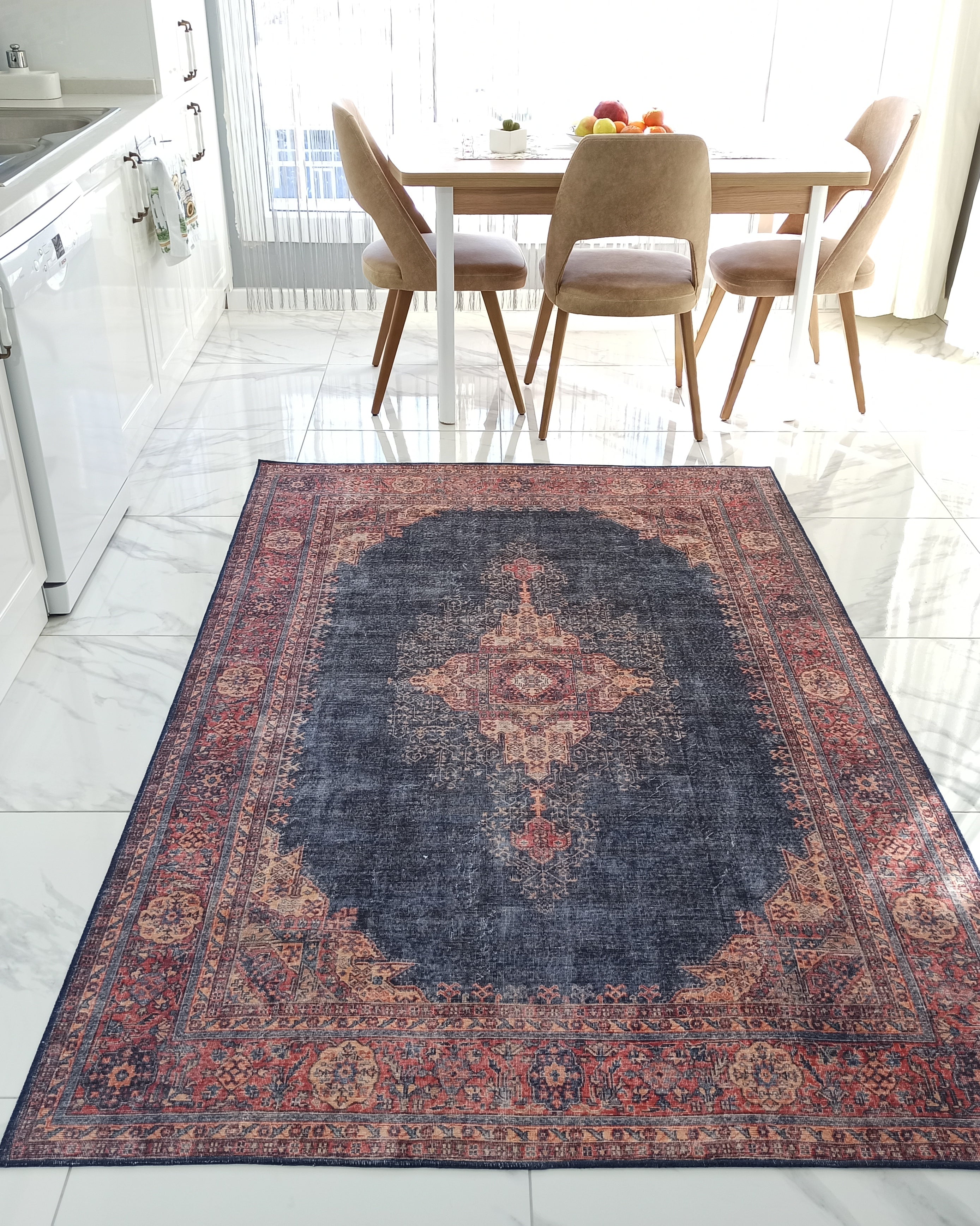 Nargan Rug Persian Navy Blue Red Rug