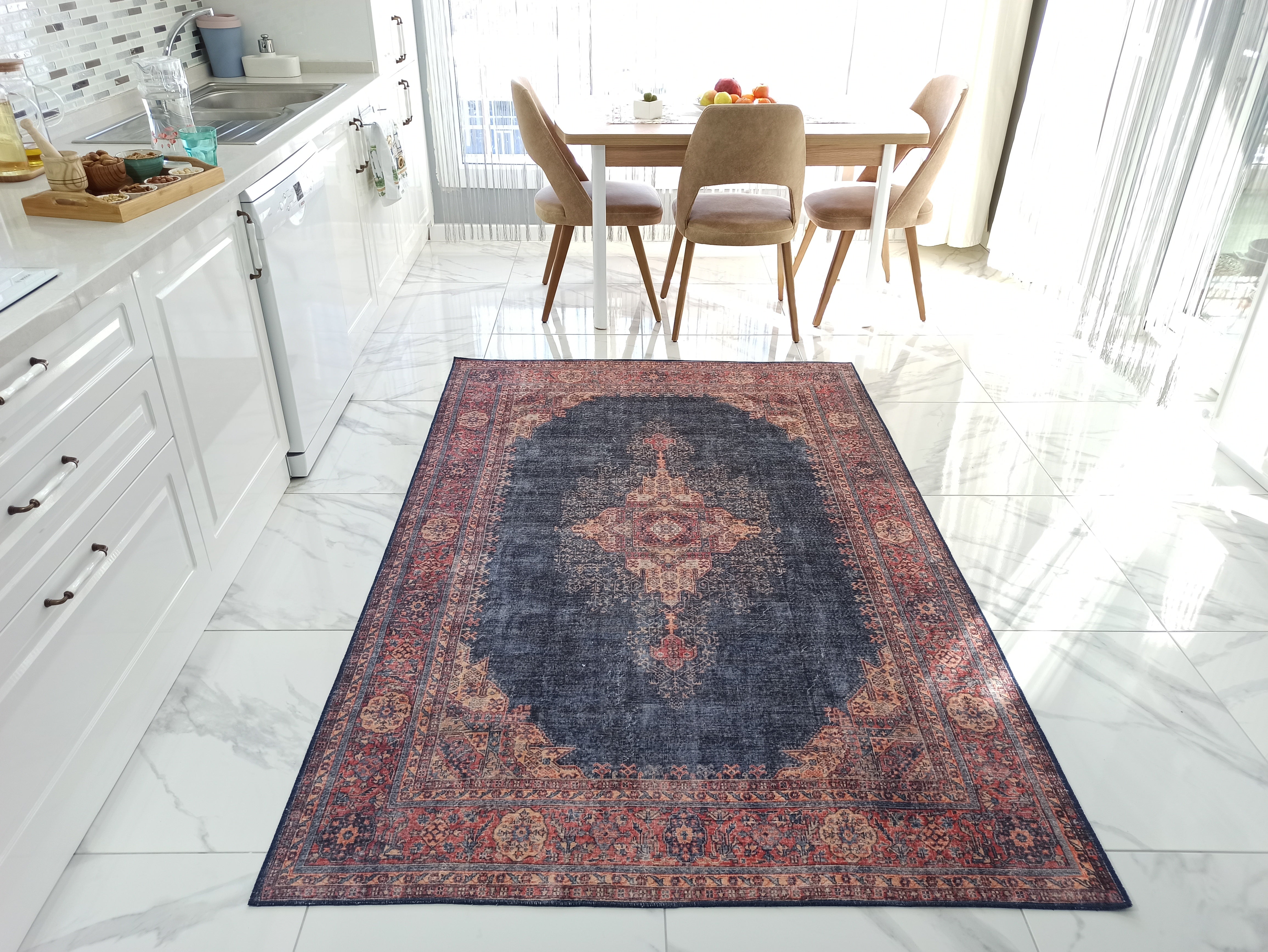 Nargan Rug Persian Navy Blue Red Rug