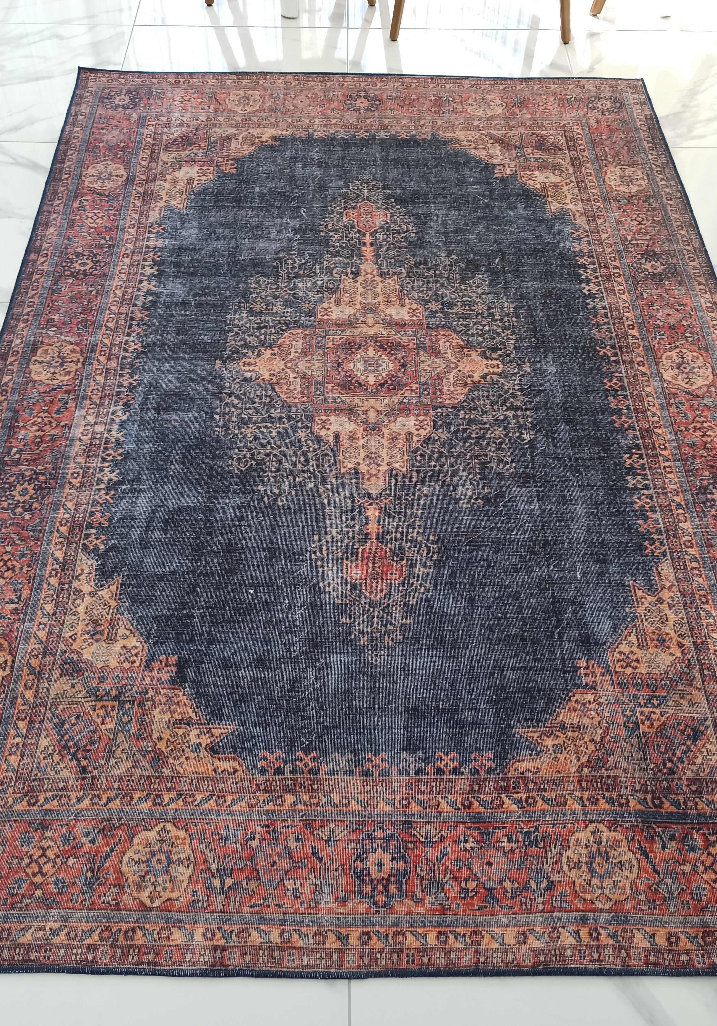 Nargan Rug Persian Navy Blue Red Rug