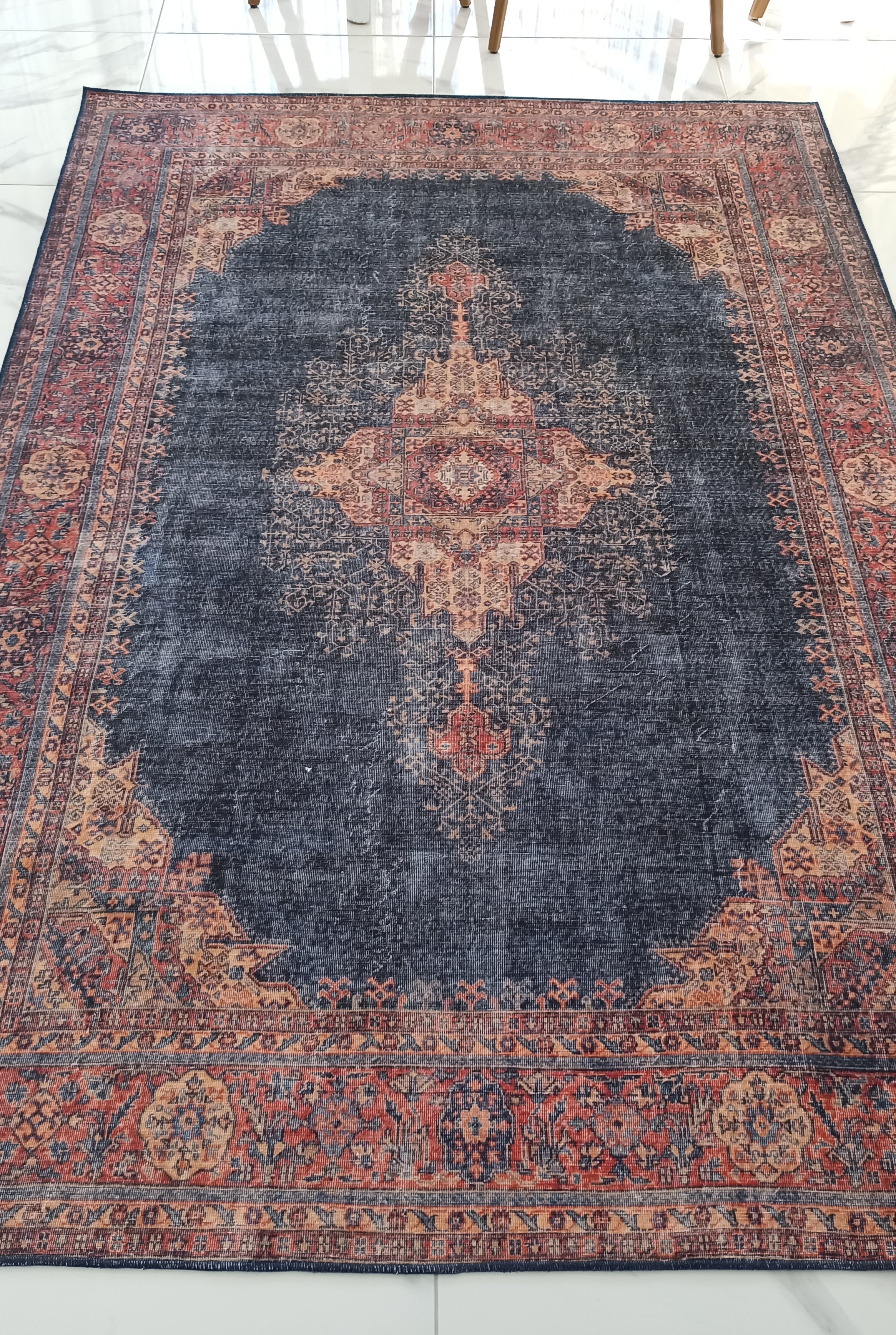Nargan Rug Persian Navy Blue Red Rug