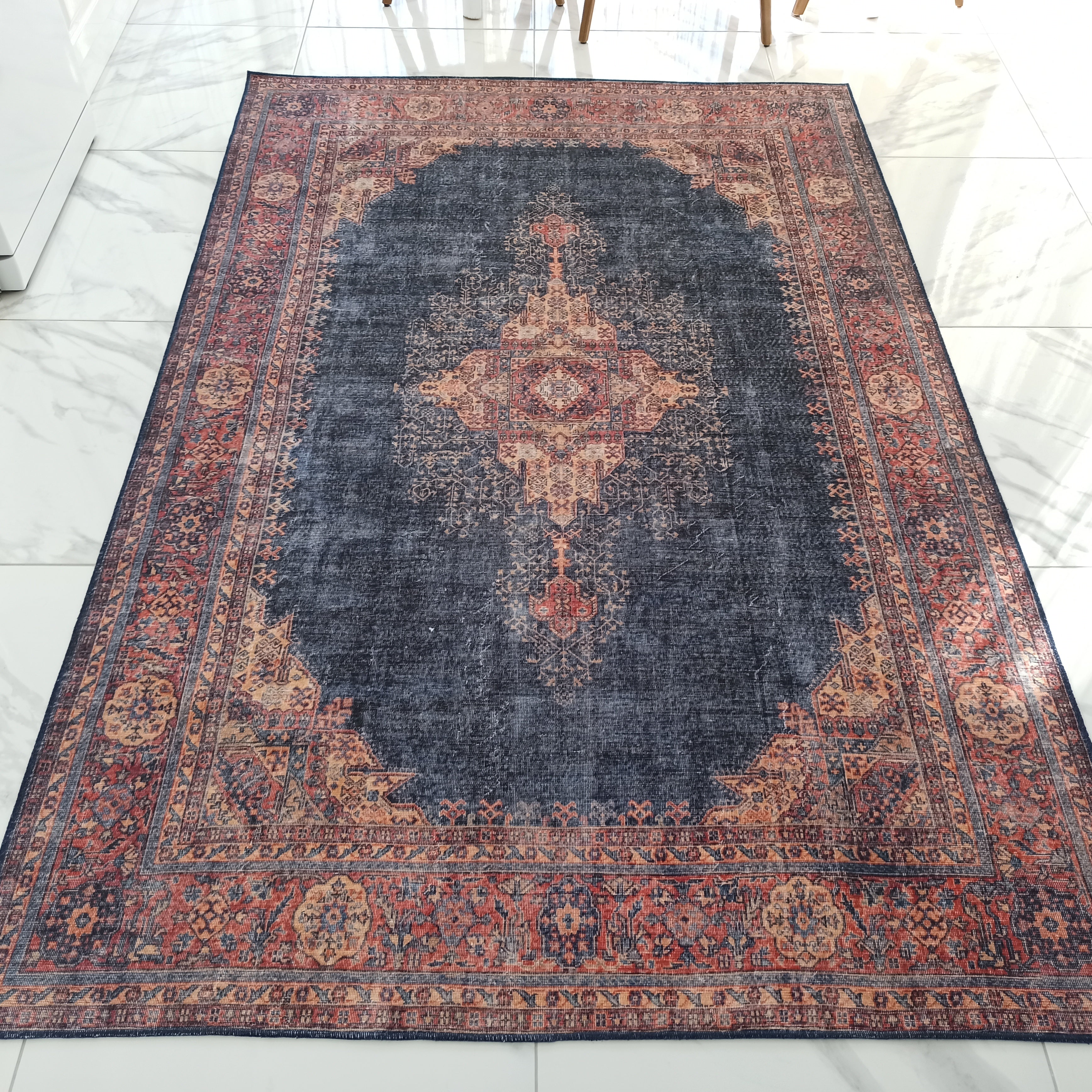 Nargan Rug Persian Navy Blue Red Rug