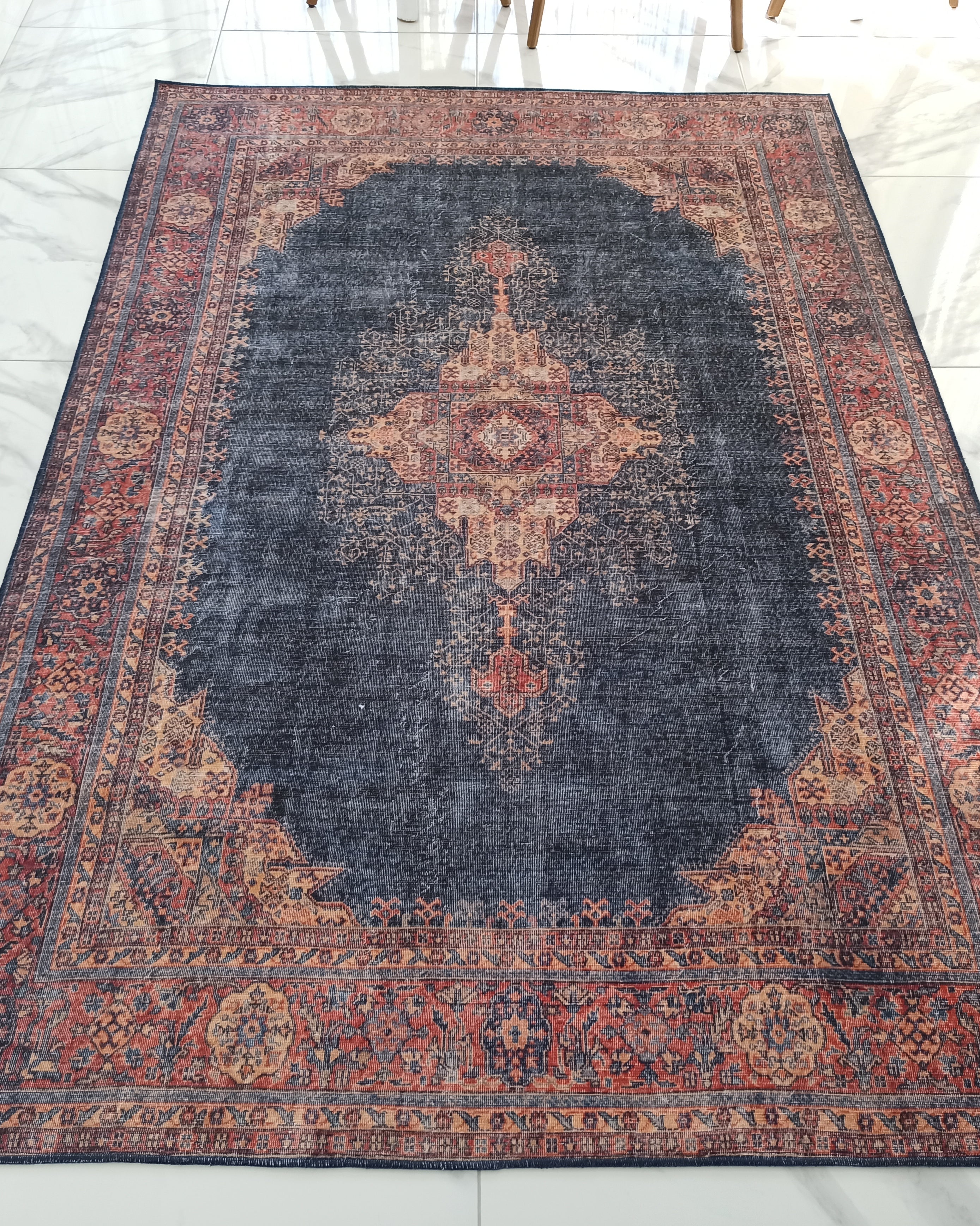 Nargan Rug Persian Navy Blue Red Rug