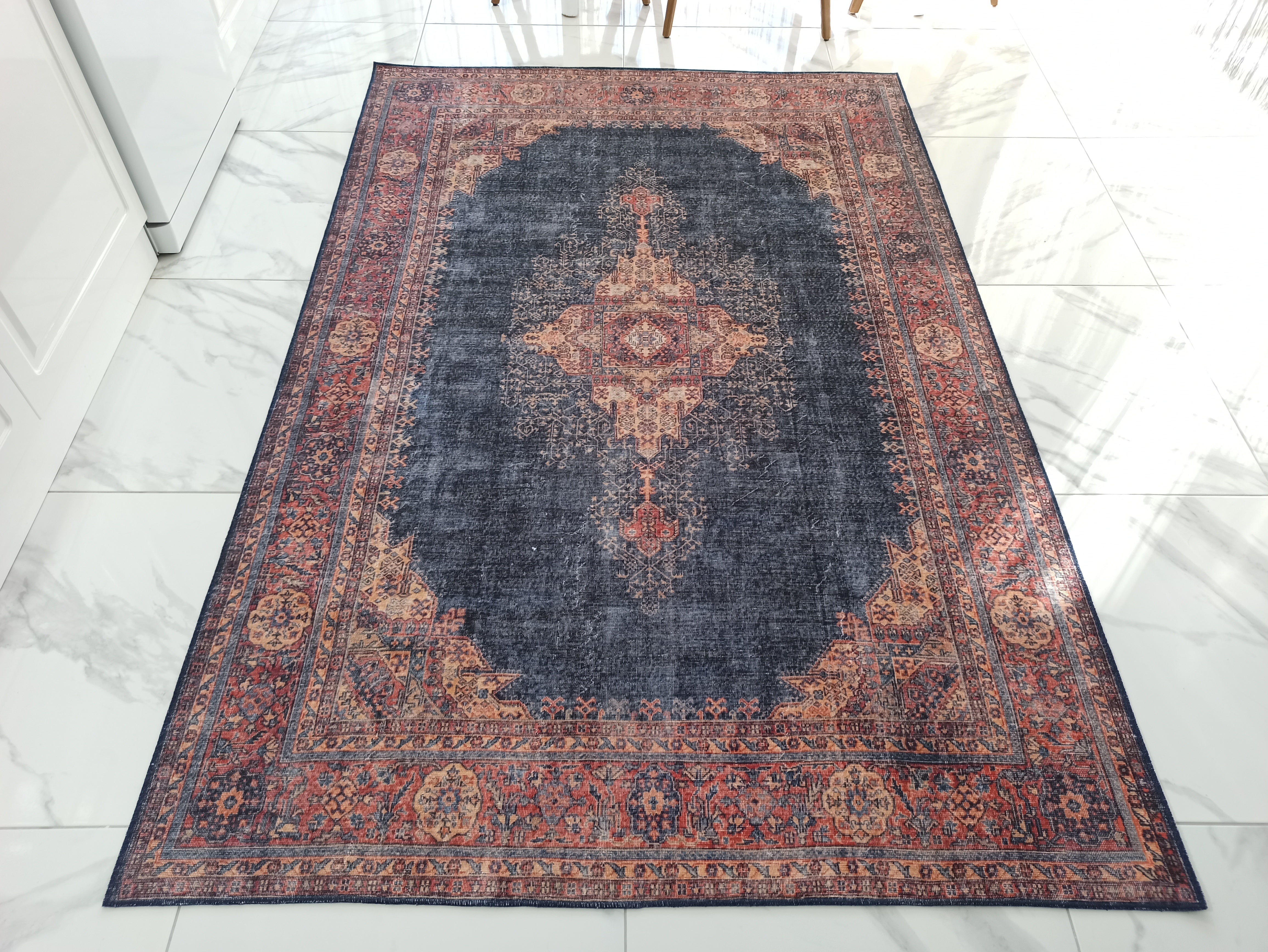 Nargan Rug Persian Navy Blue Red Rug