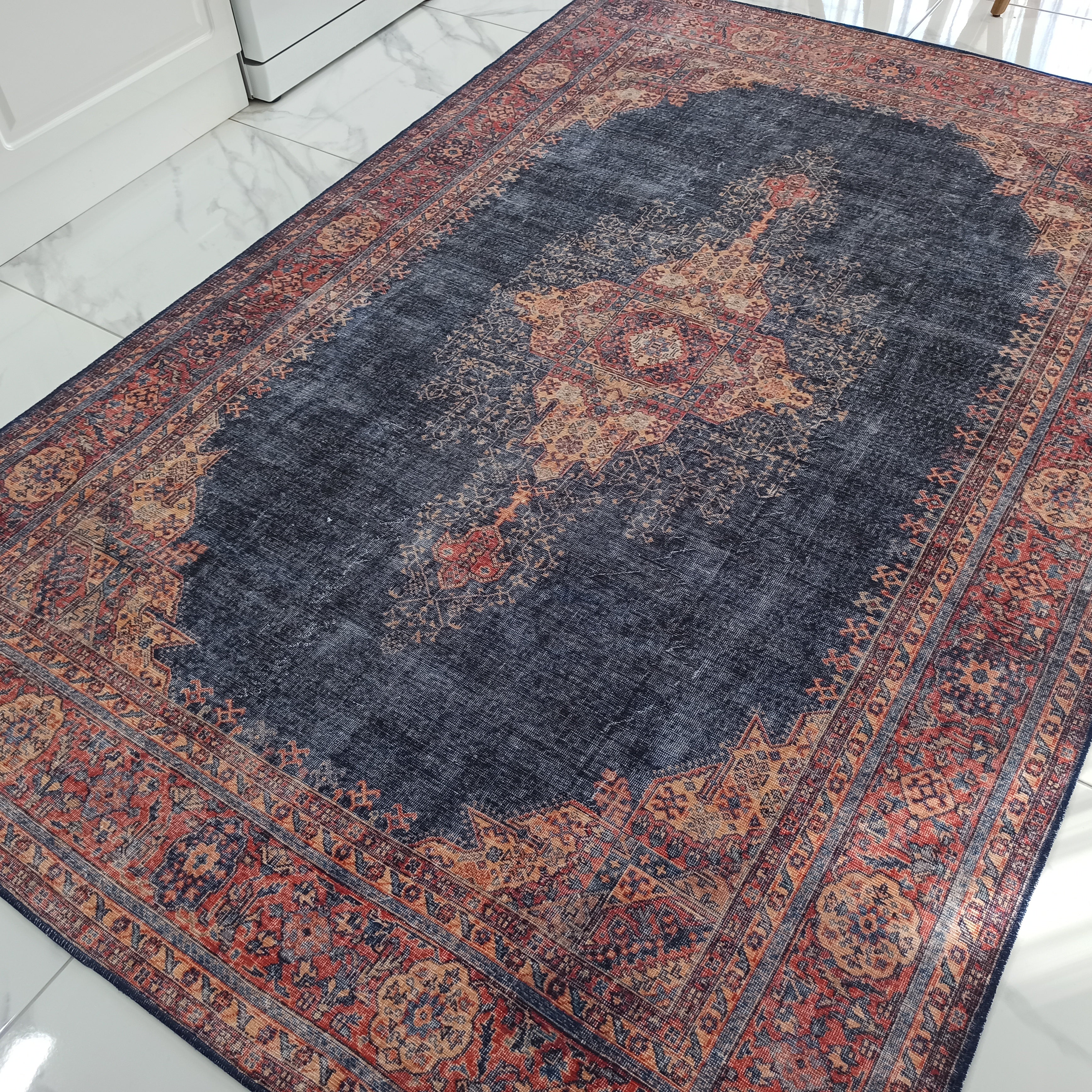 Nargan Rug Persian Navy Blue Red Rug