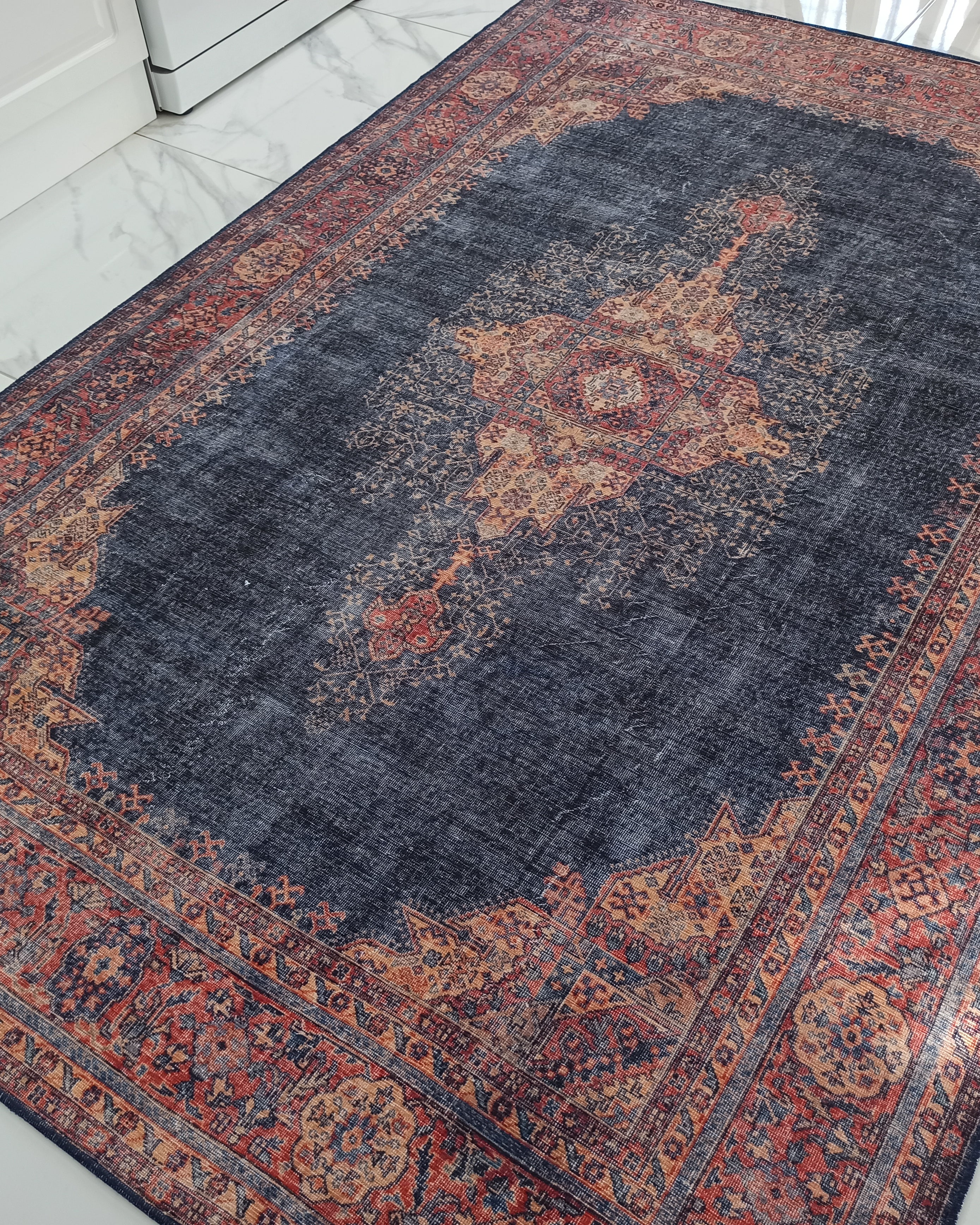 Nargan Rug Persian Navy Blue Red Rug