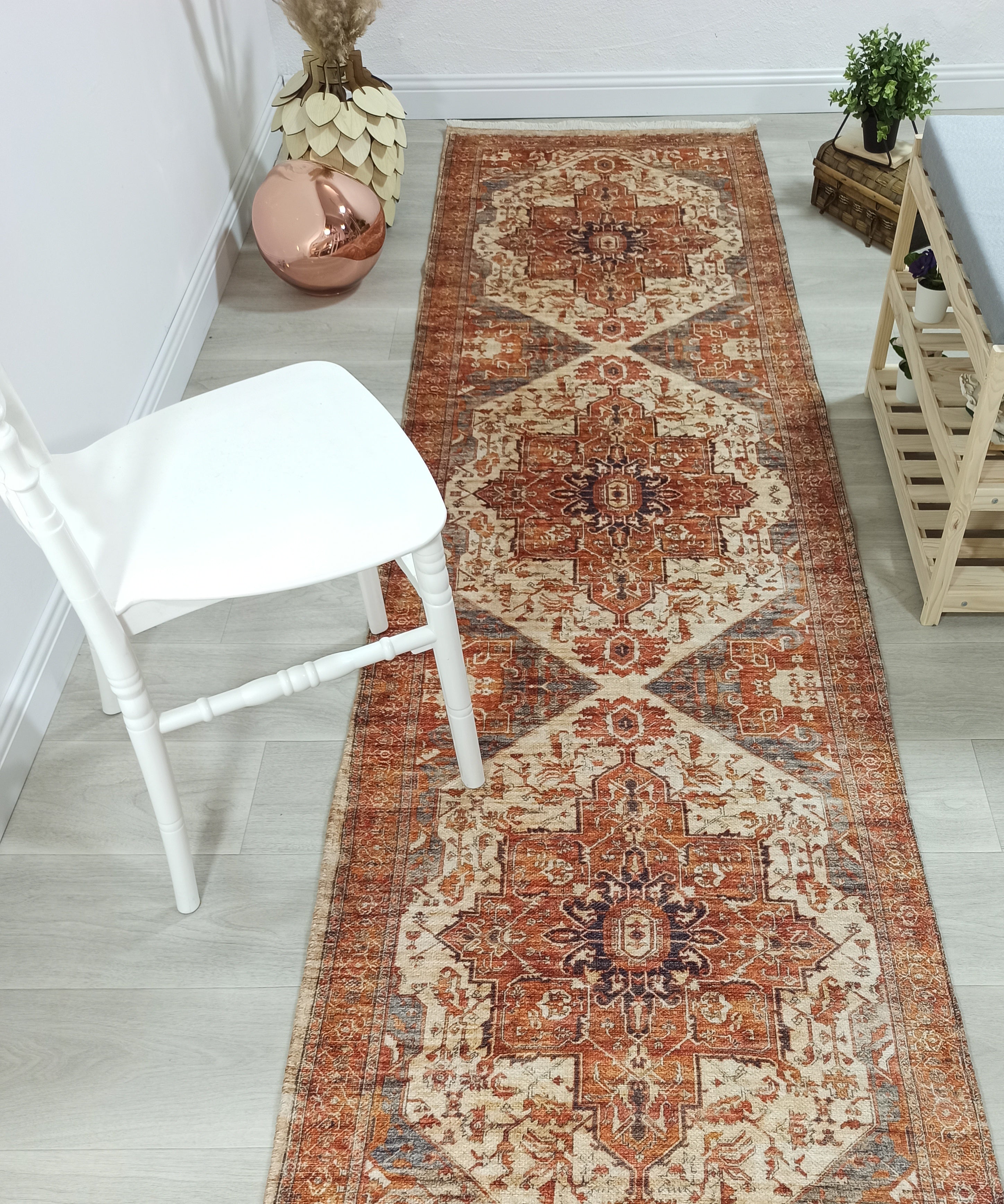 Eylul Turkish Vintage Medallion Style Beige Orange Rug