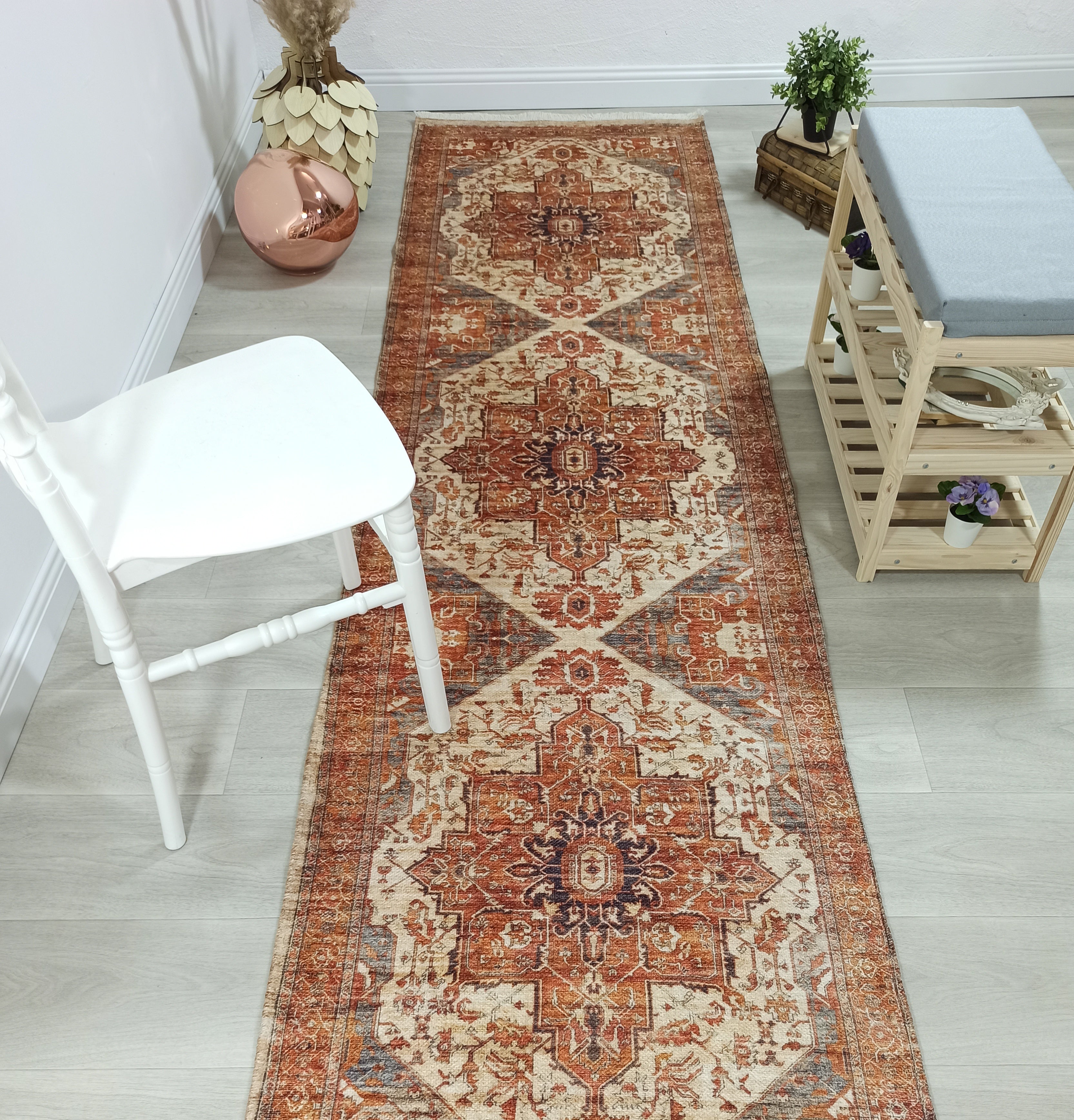 Eylul Turkish Vintage Medallion Style Beige Orange Rug
