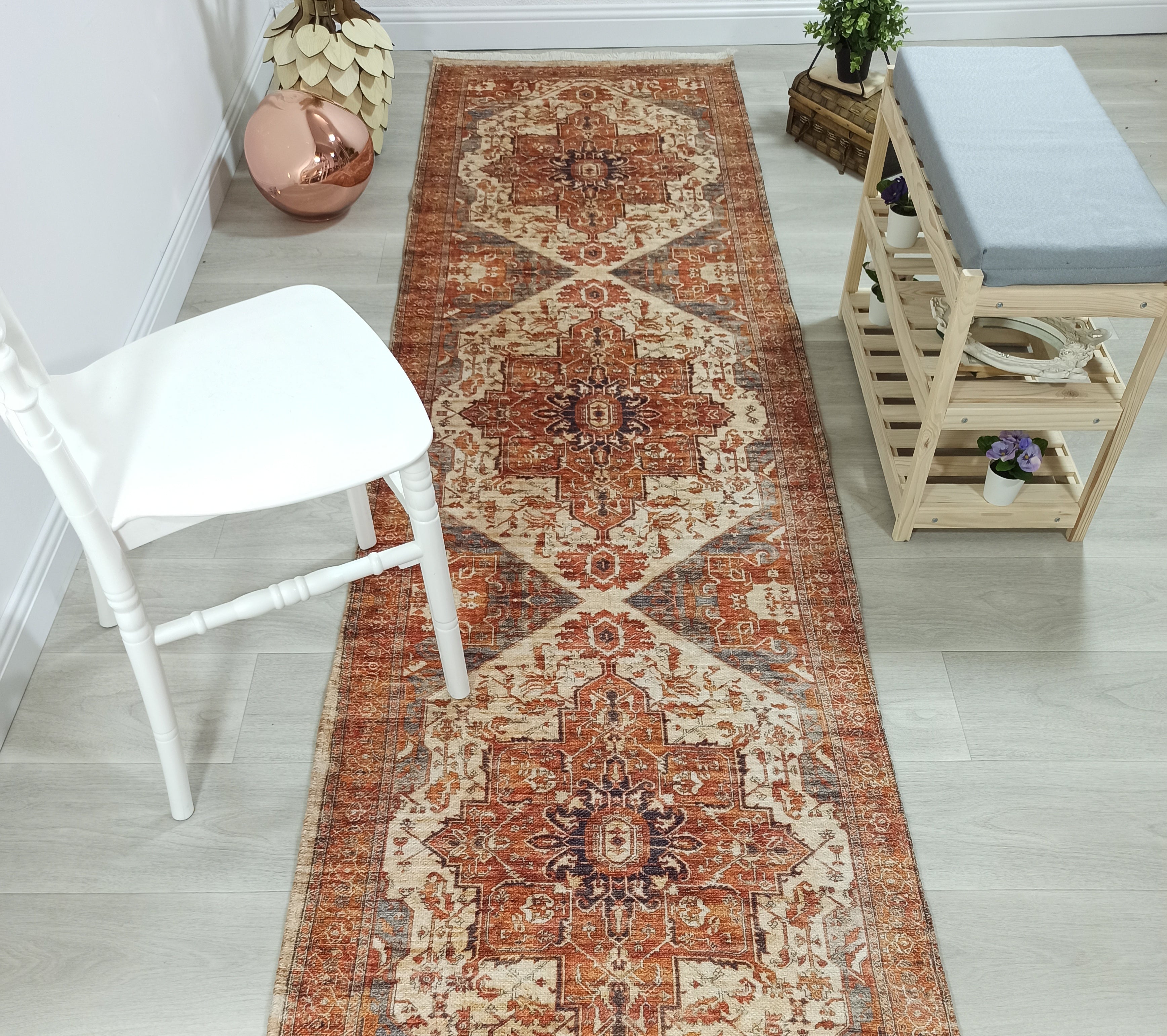 Eylul Turkish Vintage Medallion Style Beige Orange Rug
