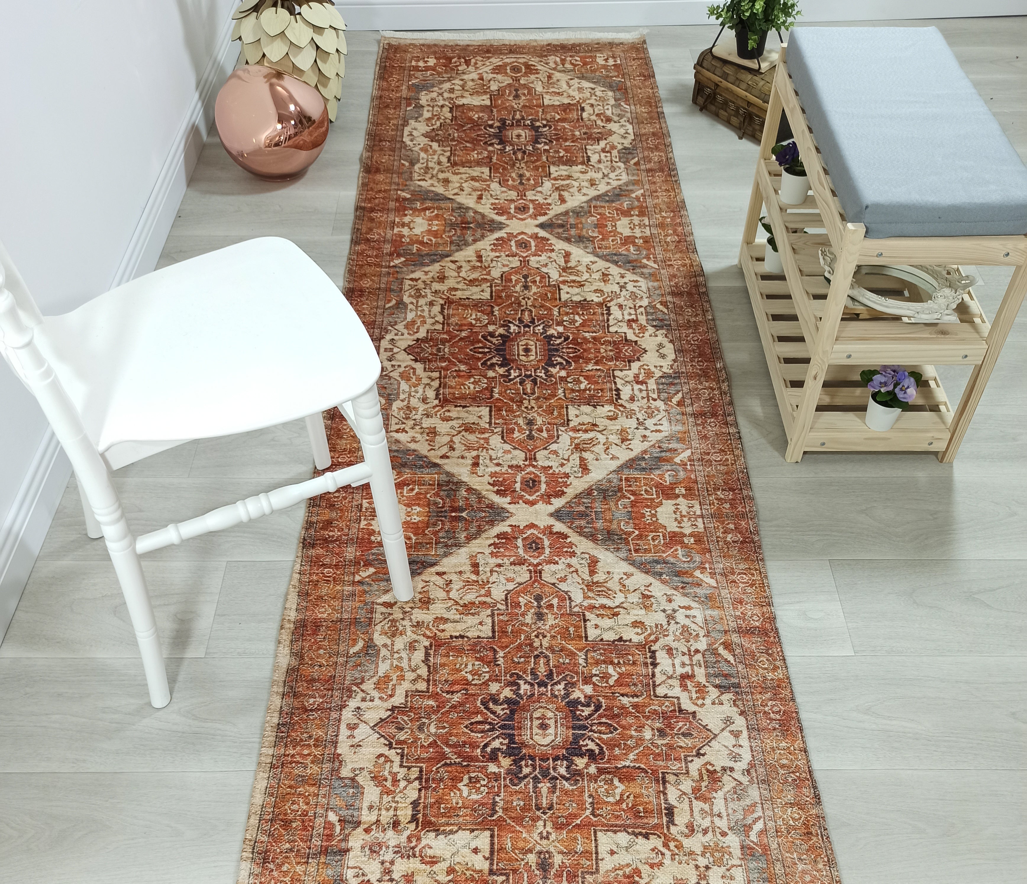 Eylul Turkish Vintage Medallion Style Beige Orange Rug