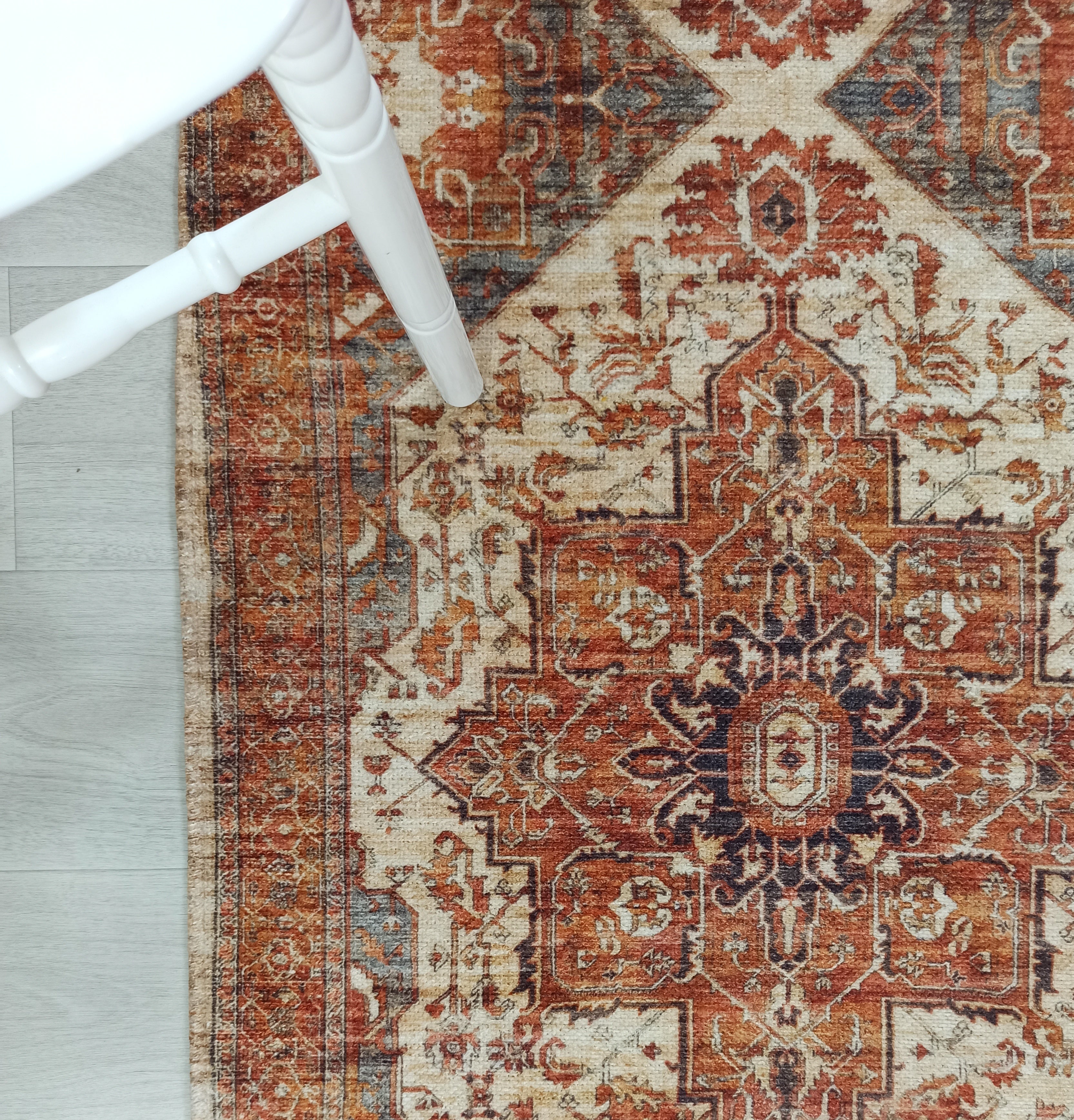 Eylul Turkish Vintage Medallion Style Beige Orange Rug