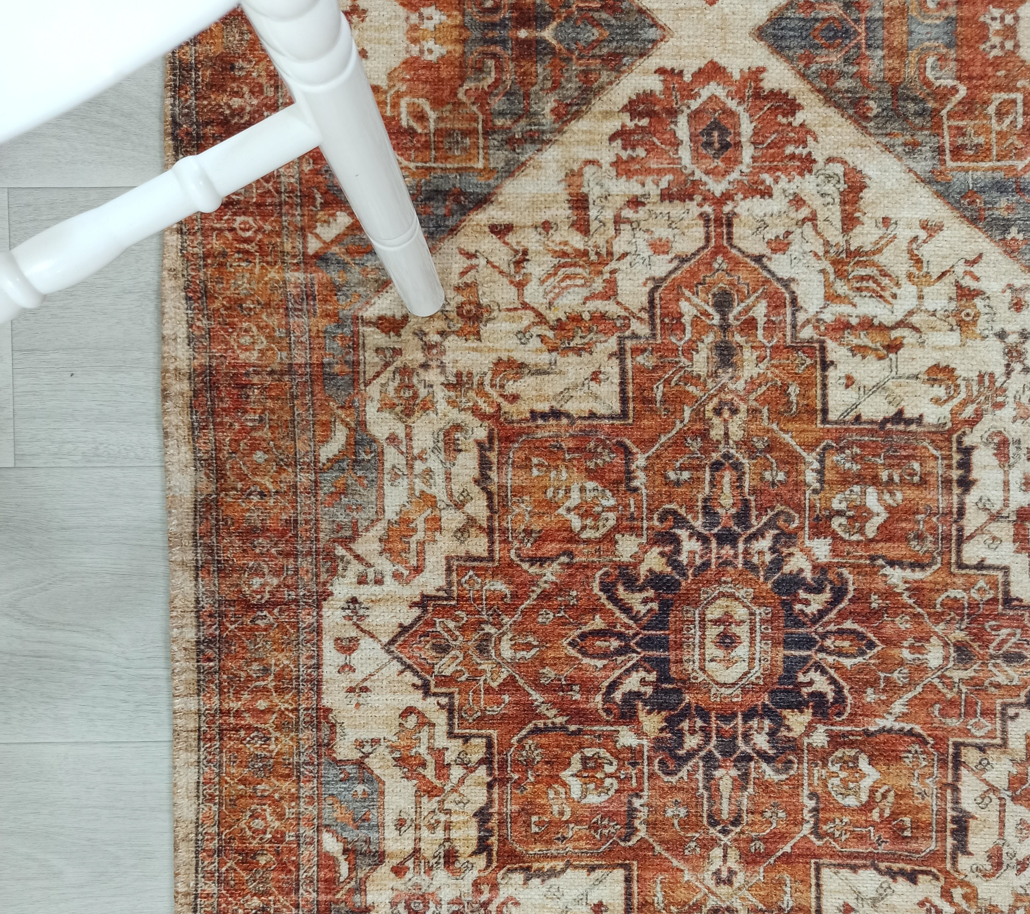 Eylul Turkish Vintage Medallion Style Beige Orange Rug