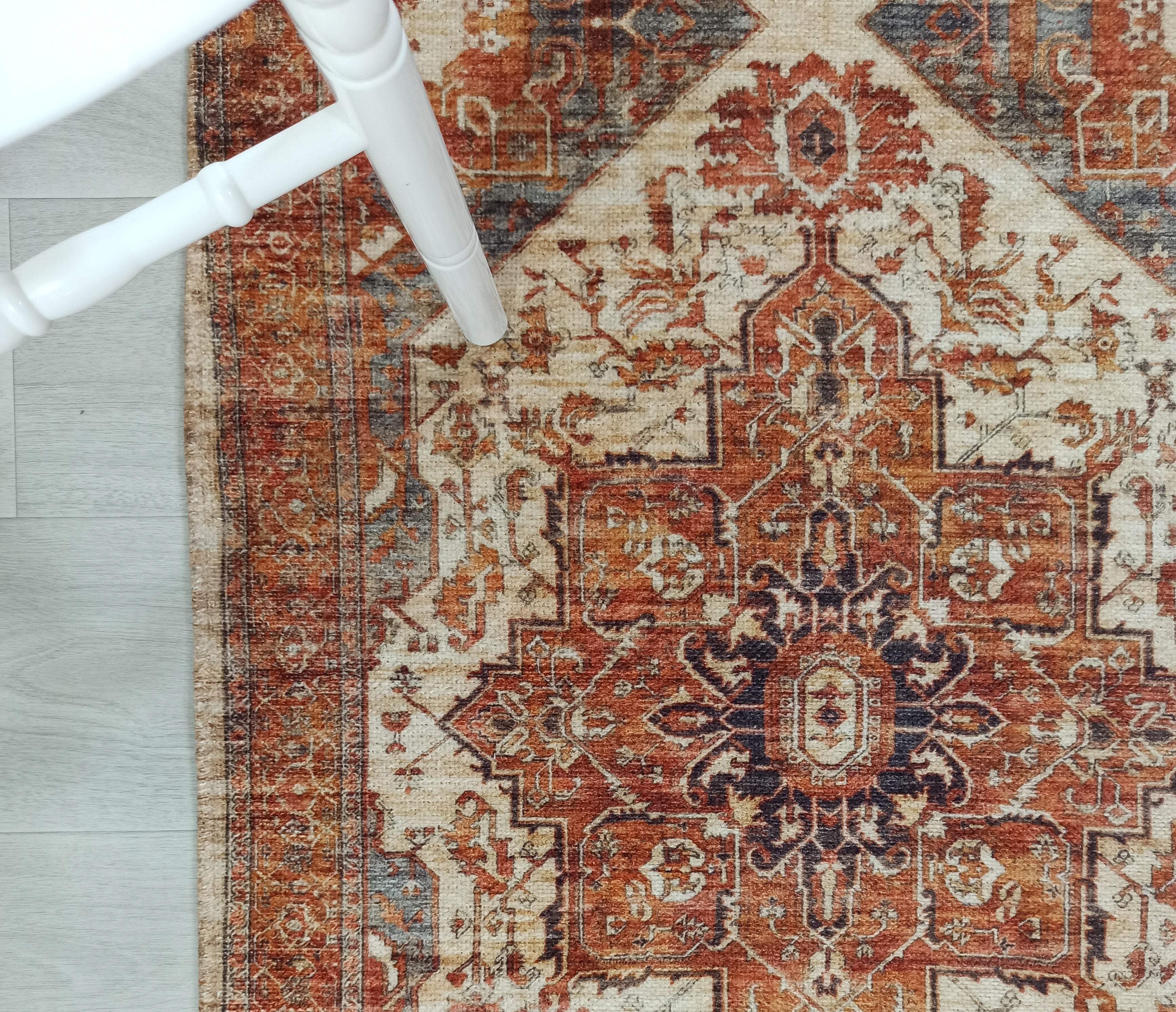 Eylul Turkish Vintage Medallion Style Beige Orange Rug