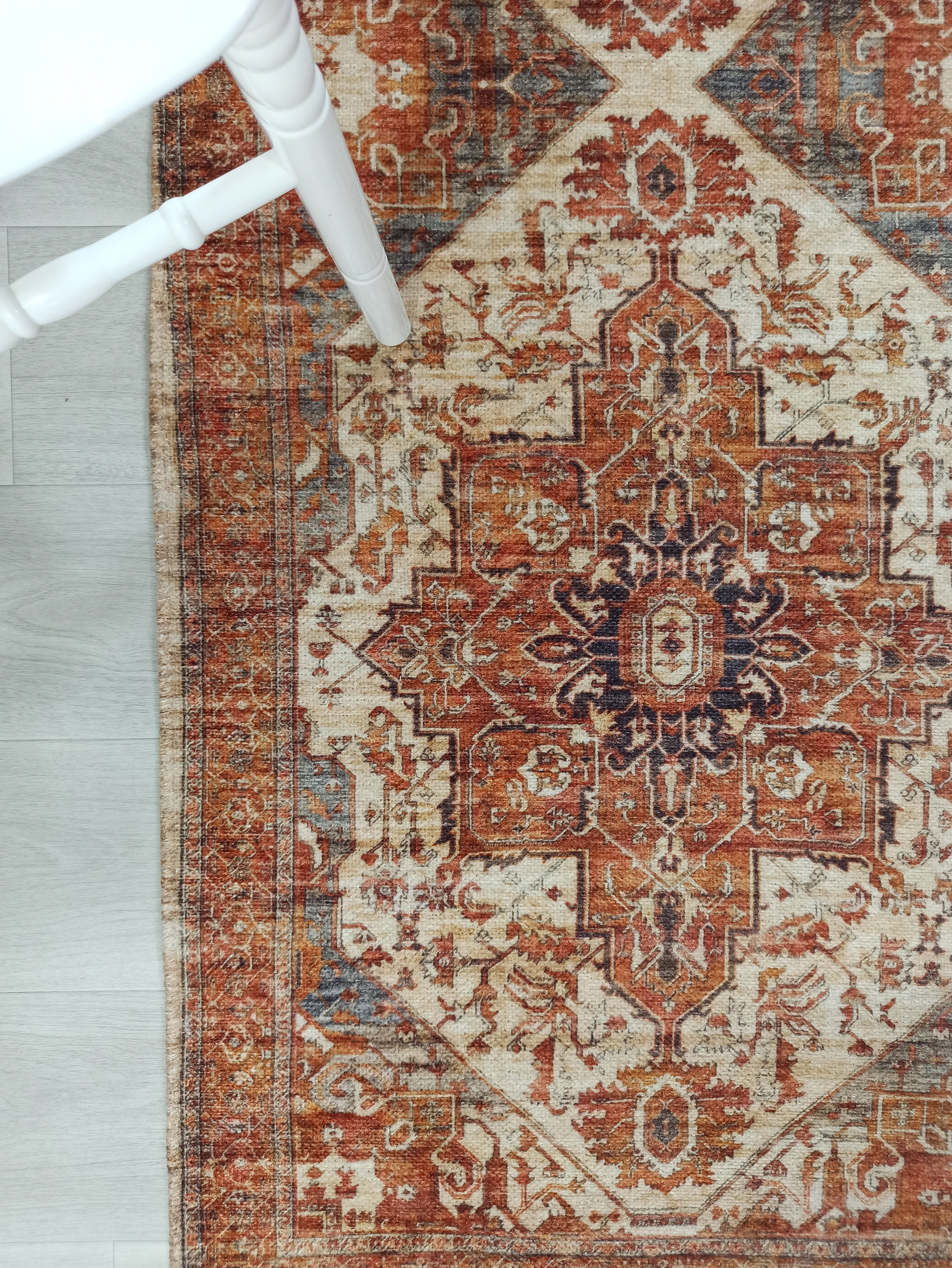 Eylul Turkish Vintage Medallion Style Beige Orange Rug