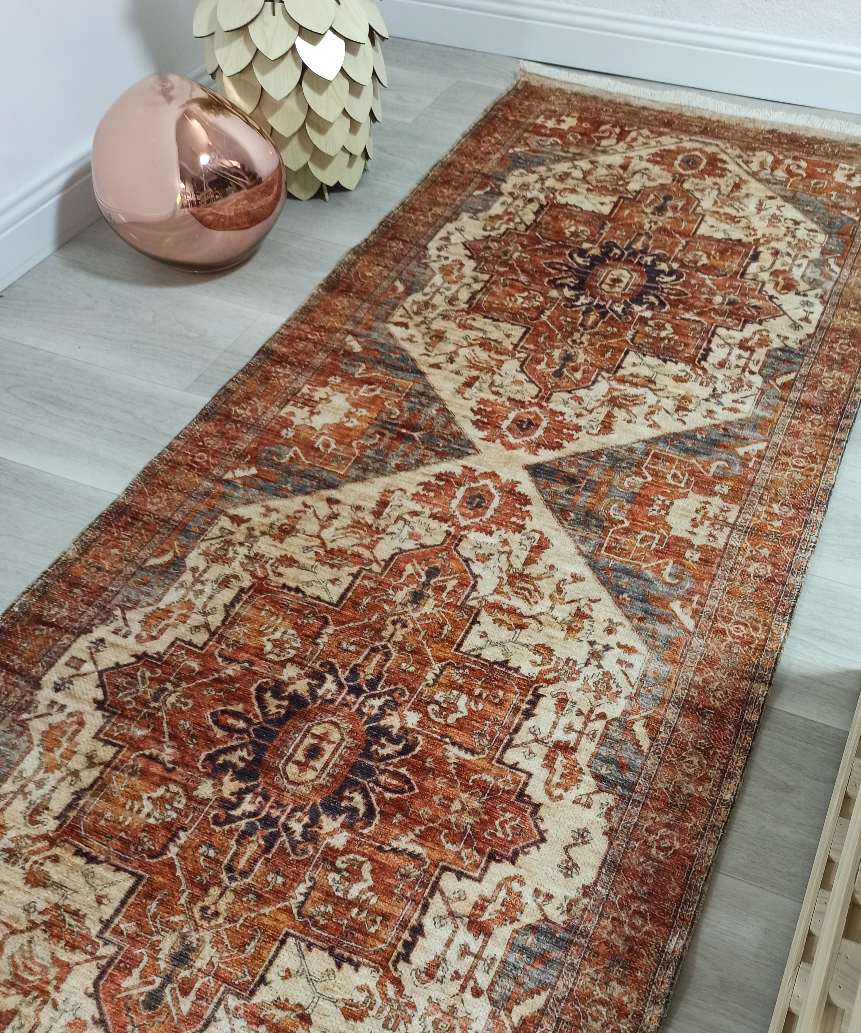 Eylul Turkish Vintage Medallion Style Beige Orange Rug