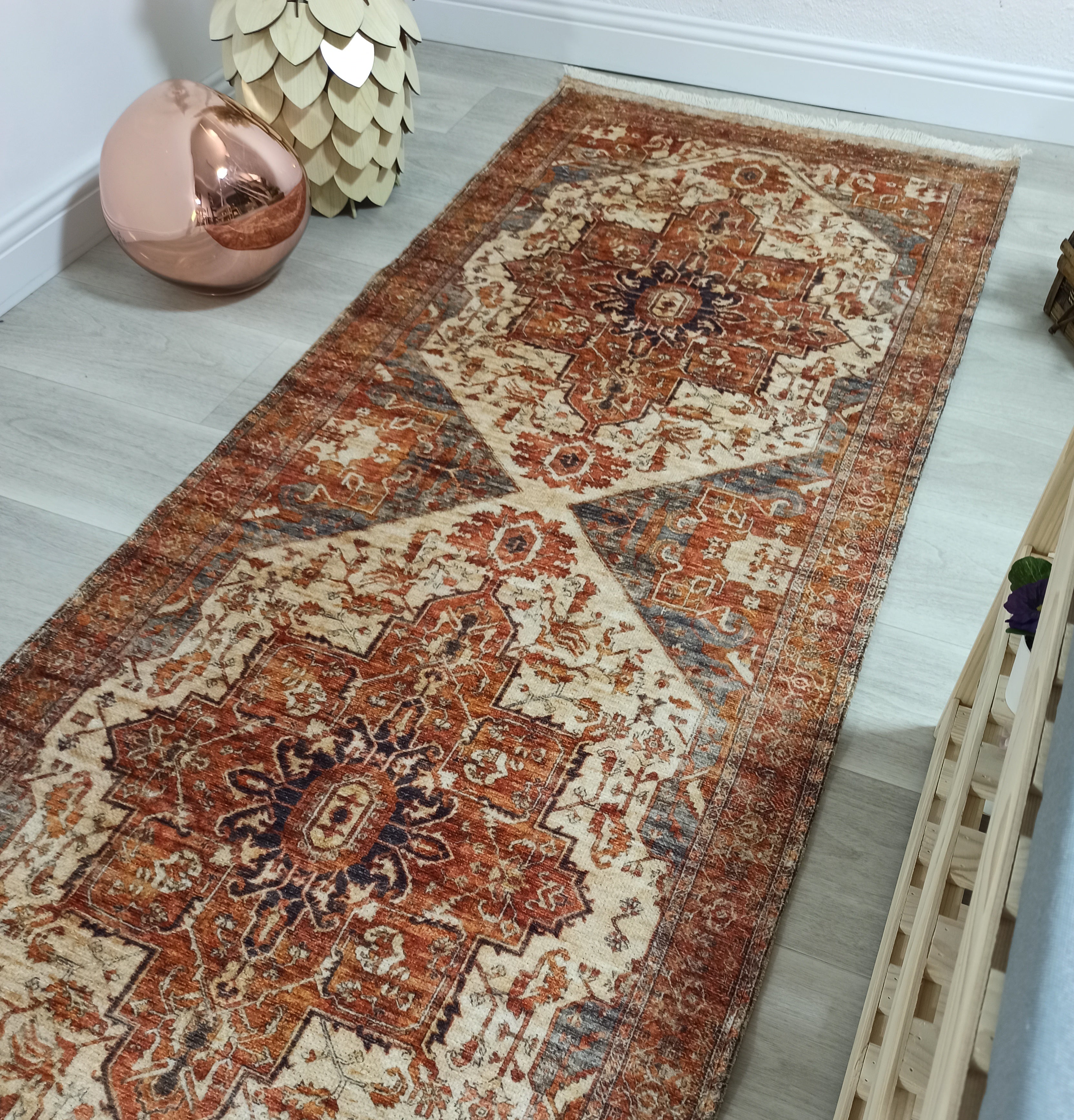 Eylul Turkish Vintage Medallion Style Beige Orange Rug