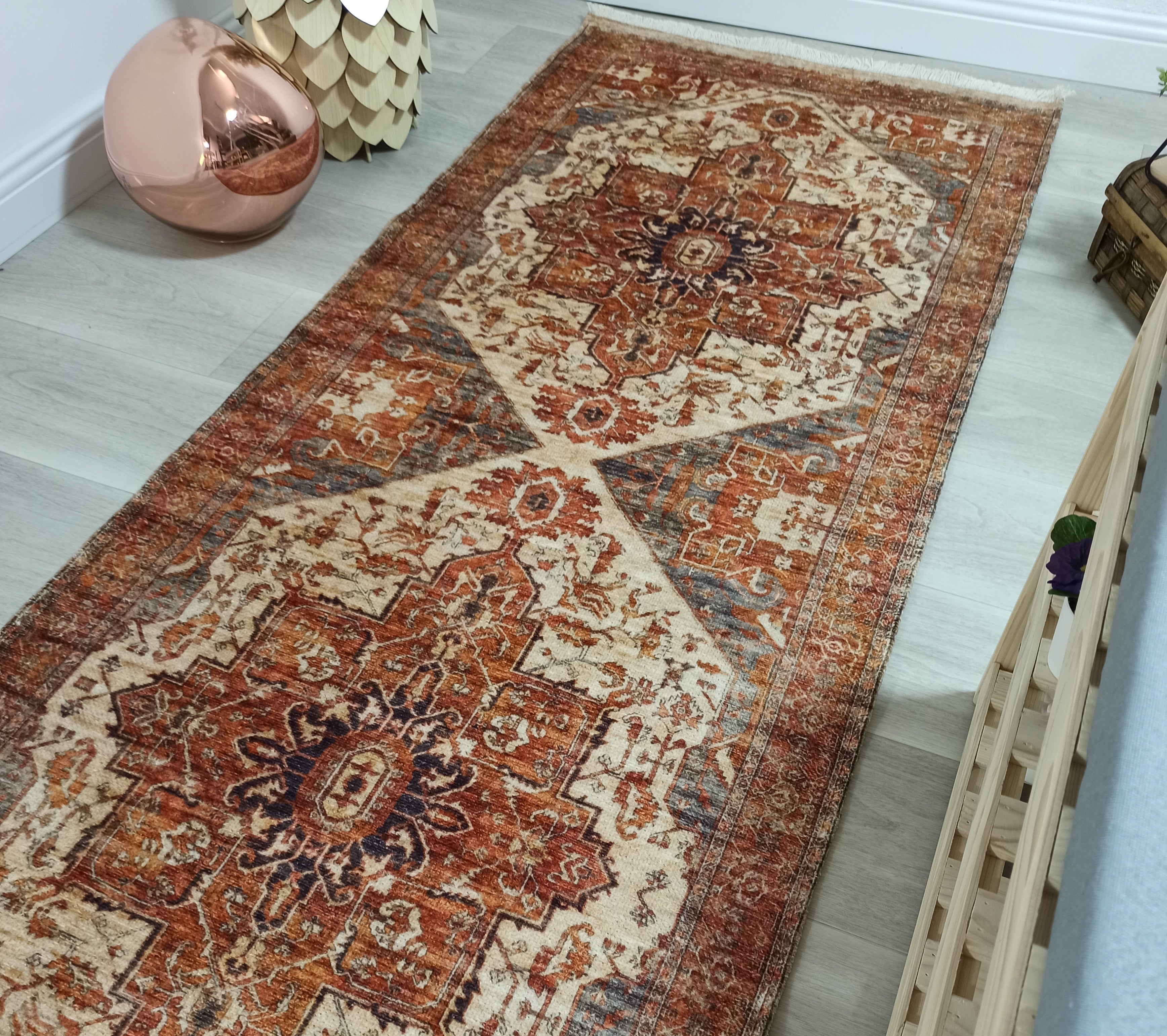 Eylul Turkish Vintage Medallion Style Beige Orange Rug