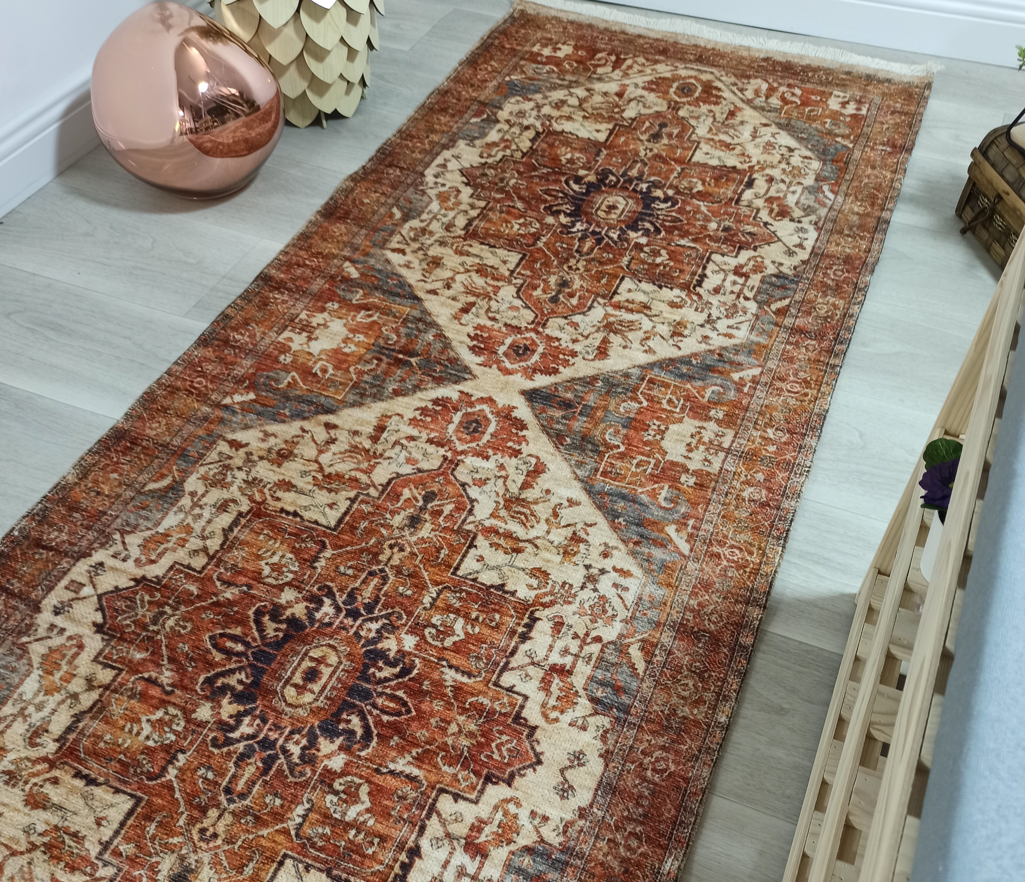 Eylul Turkish Vintage Medallion Style Beige Orange Rug