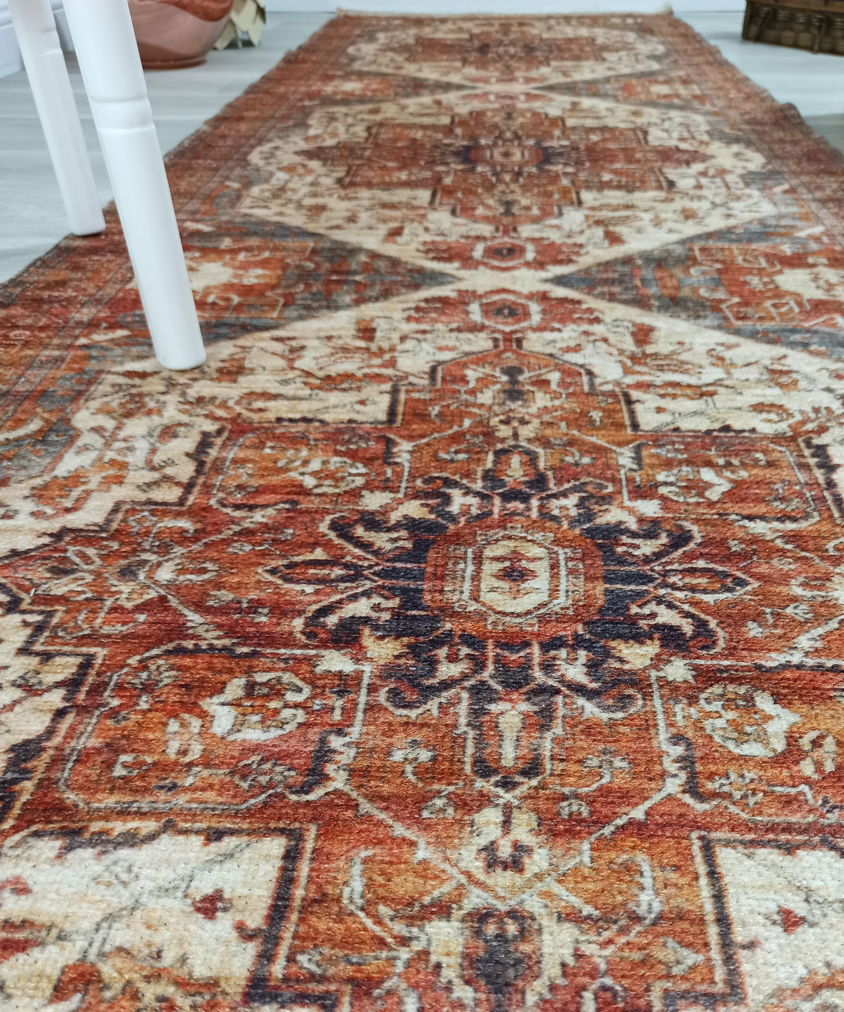 Eylul Turkish Vintage Medallion Style Beige Orange Rug