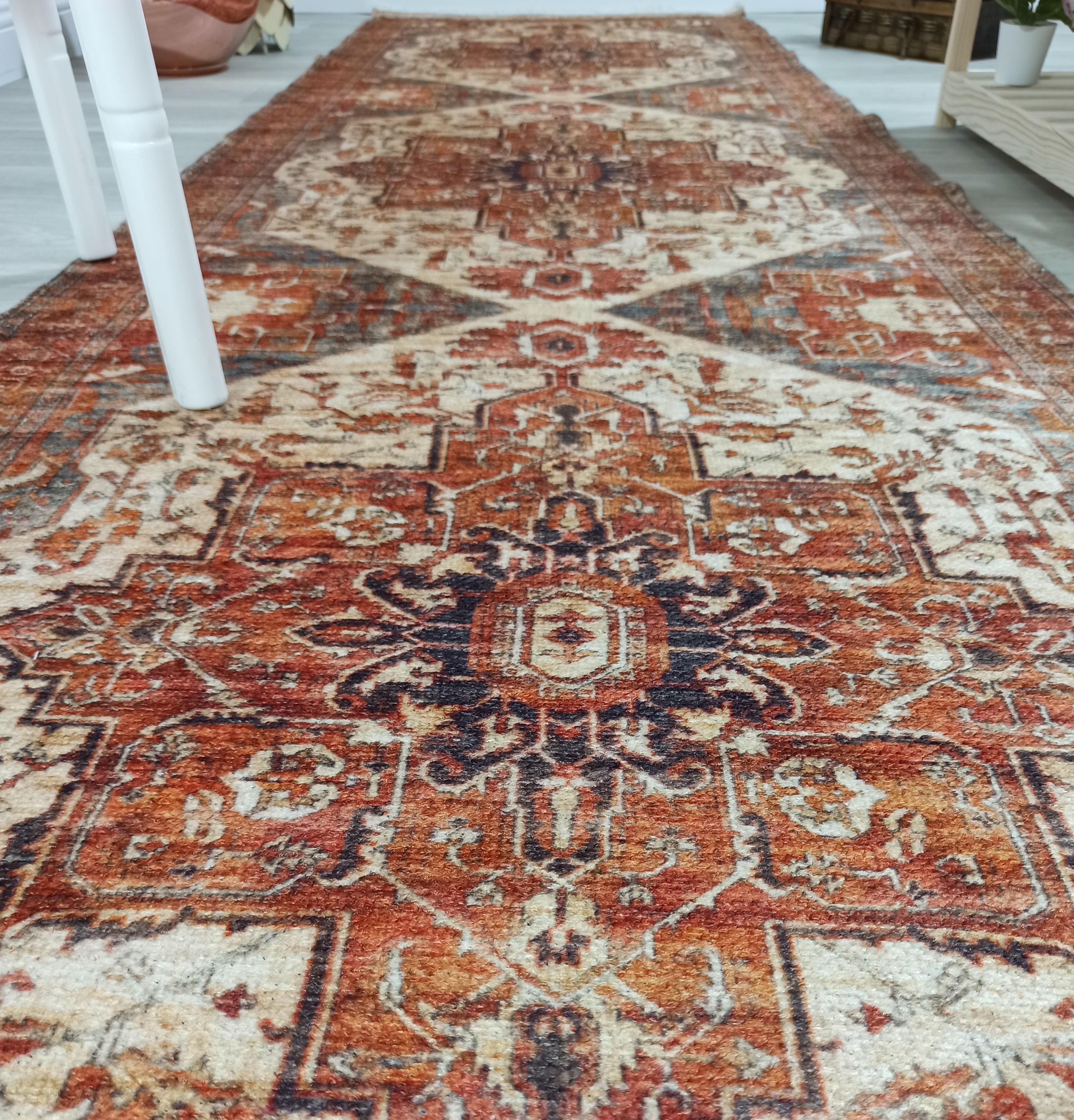 Eylul Turkish Vintage Medallion Style Beige Orange Rug