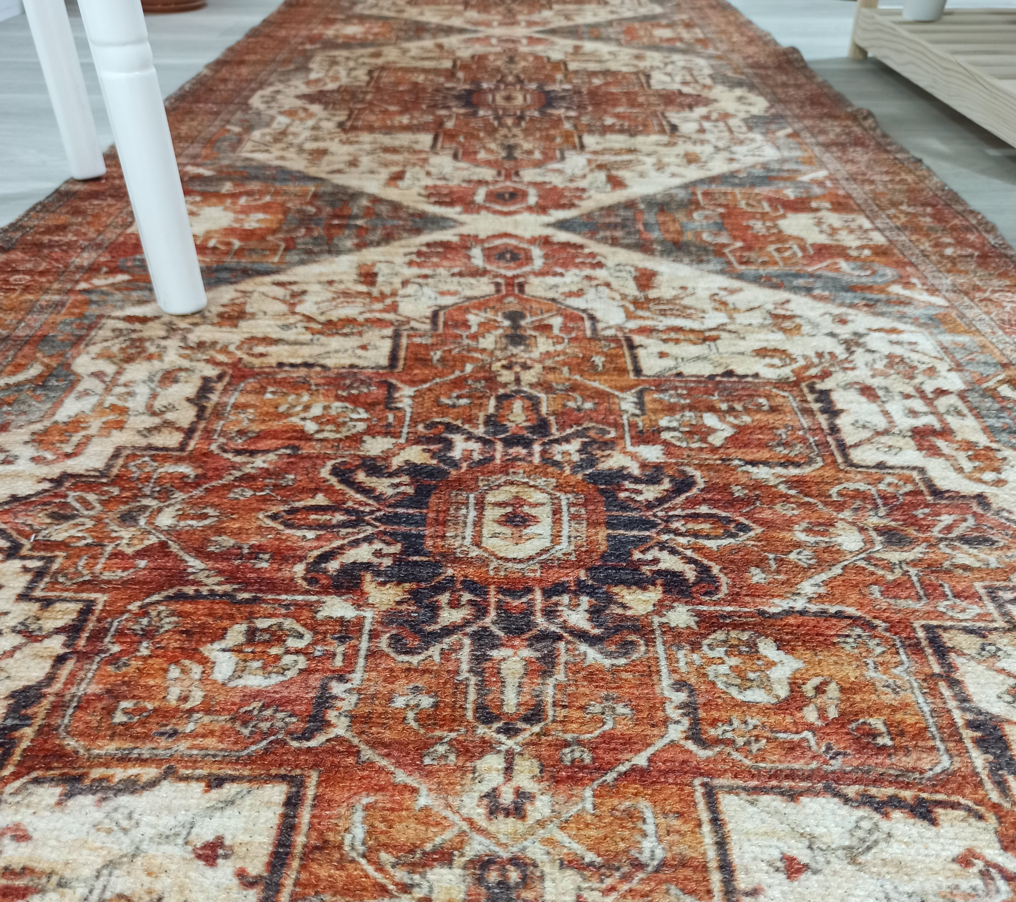 Eylul Turkish Vintage Medallion Style Beige Orange Rug